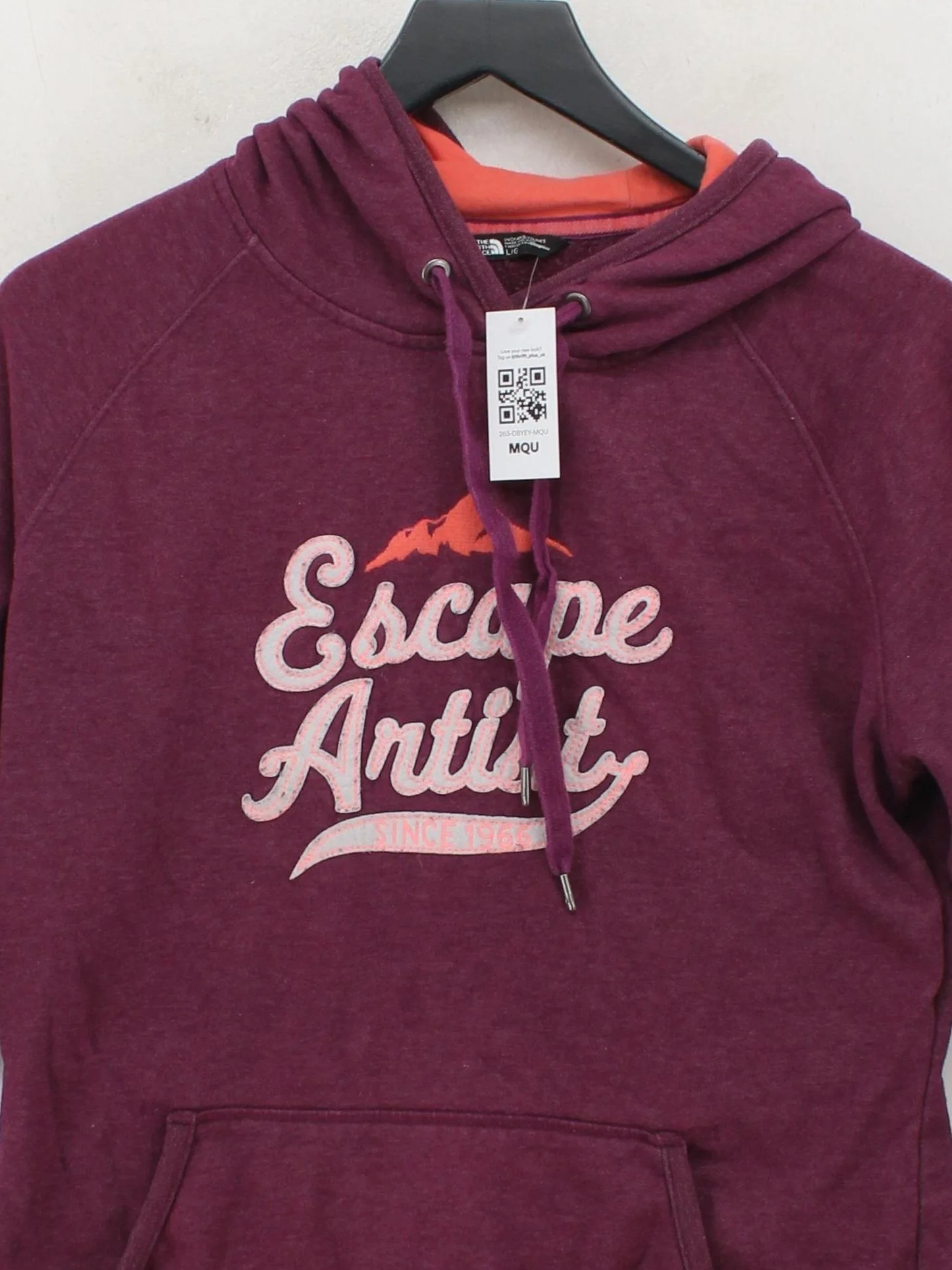 The North Face Women's Hoodie L Purple Graphic Cotton with Polyester Pullover - Image 3