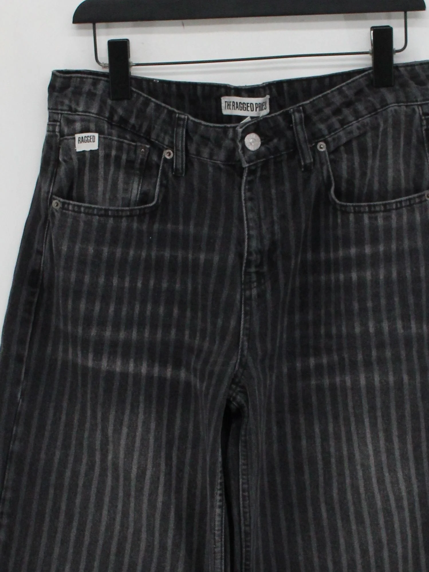 The Ragged Priest Women's Jeans W 29 in Black Striped 100% Cotton Wide-Leg - Image 3