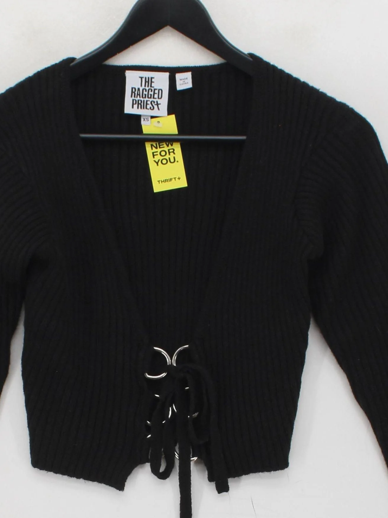 The Ragged Priest Women's Top XS Black 100% Acrylic Long Sleeve V-Neck Cropped - Image 3
