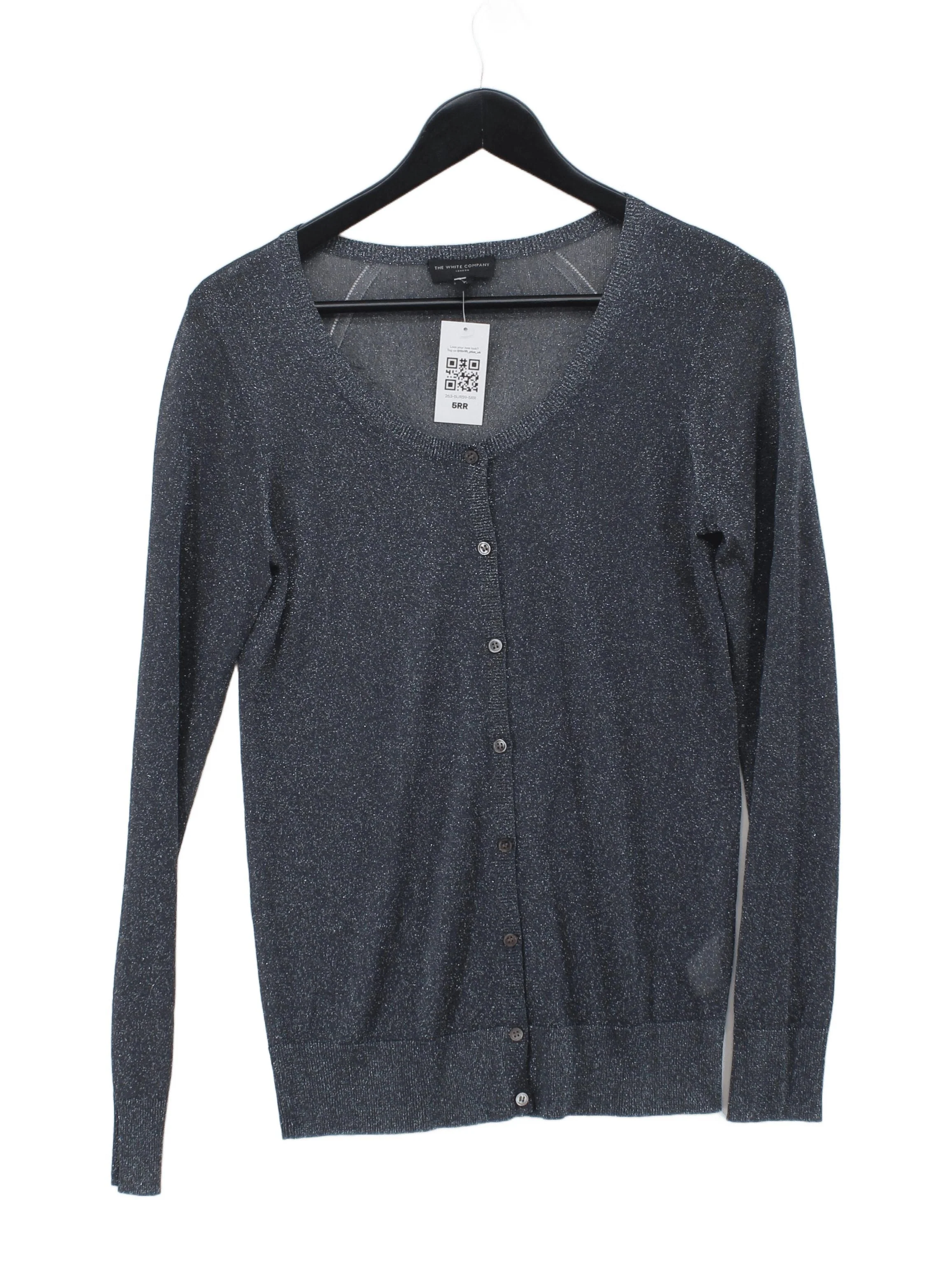 The White Company Women's Cardigan M Grey Viscose with Other Round Neck Cardigan