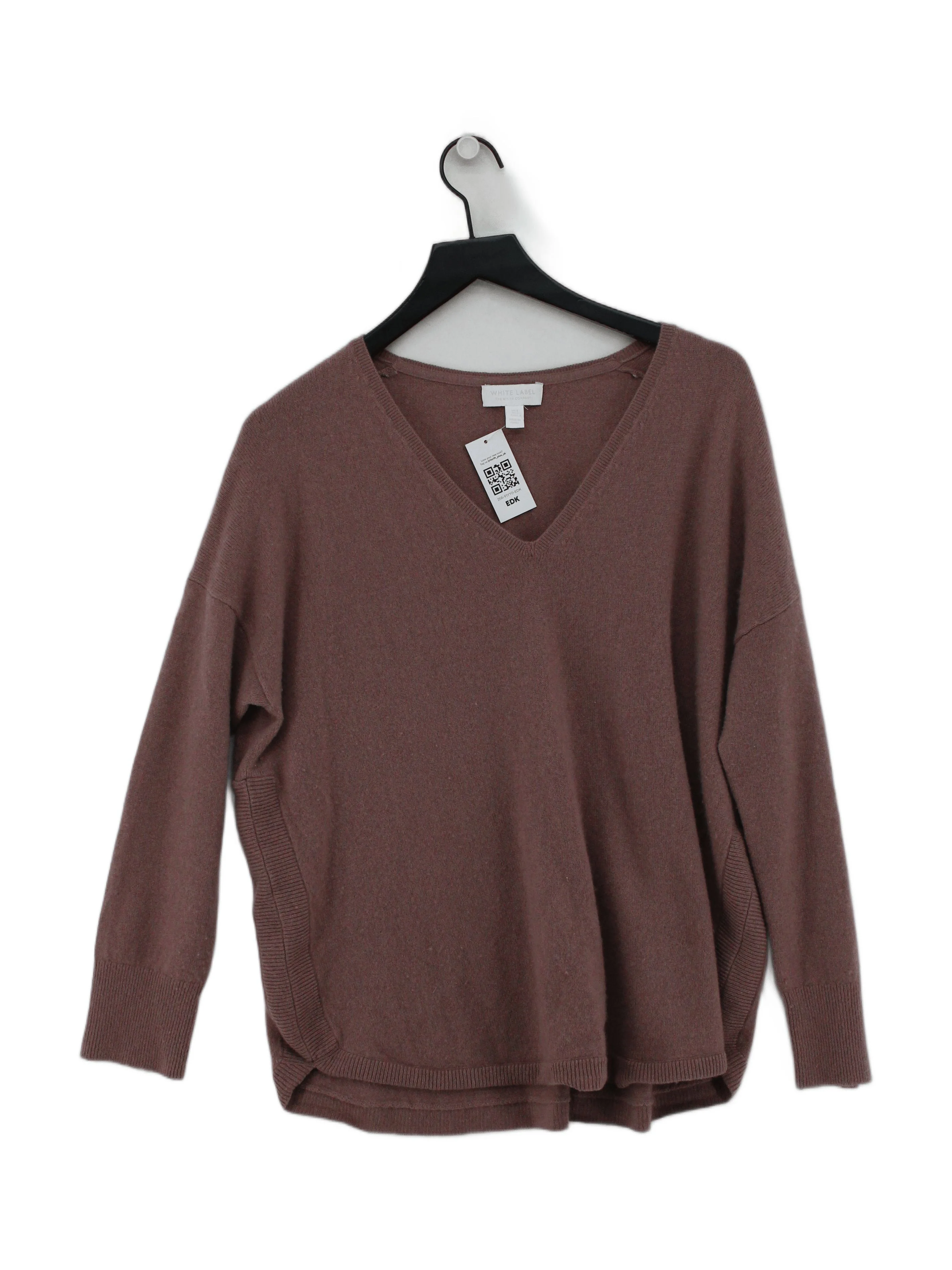 The White Company Women's Jumper L Brown 100% Cashmere V-Neck Pullover