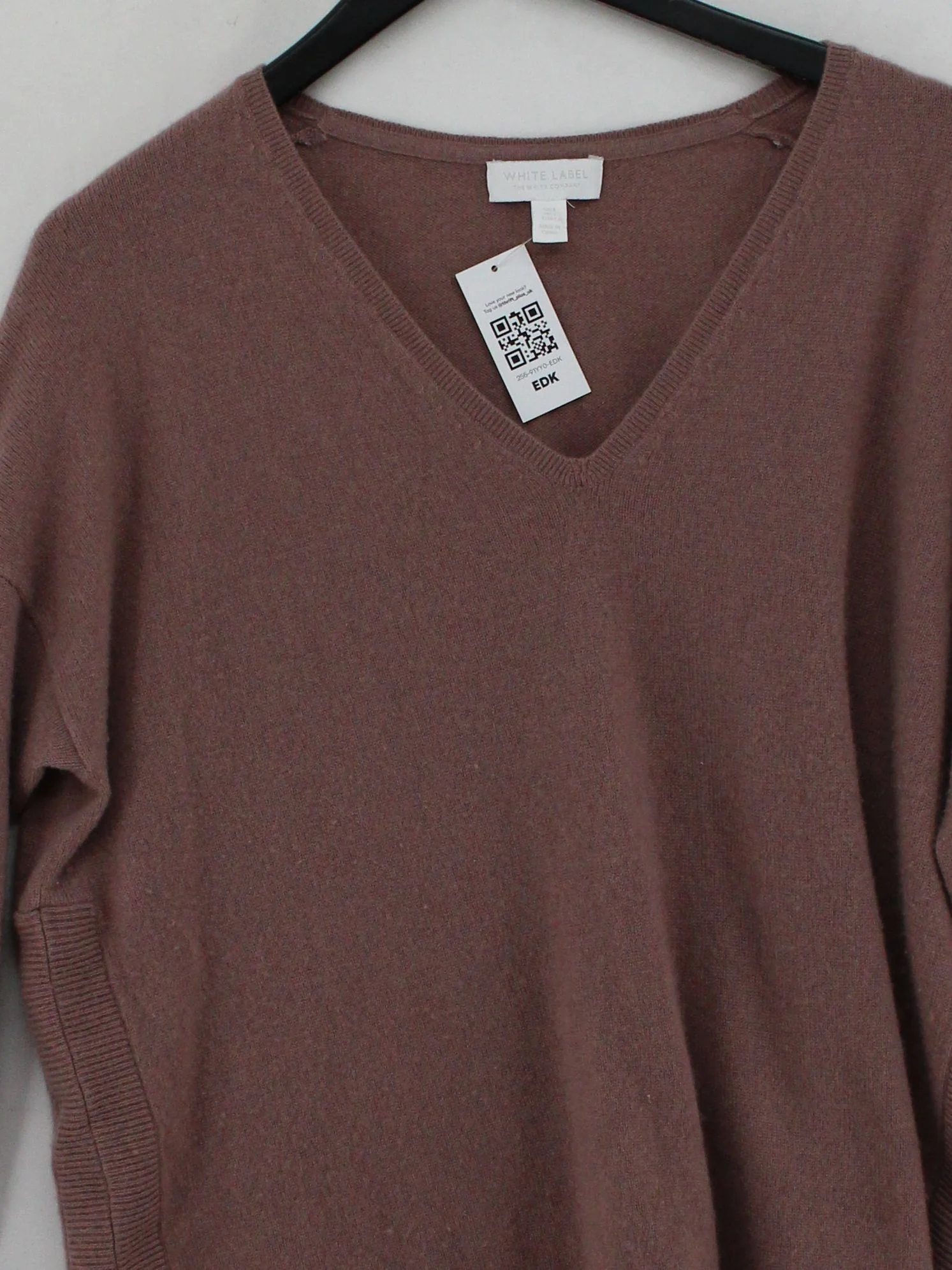 The White Company Women's Jumper L Brown 100% Cashmere V-Neck Pullover - Image 3