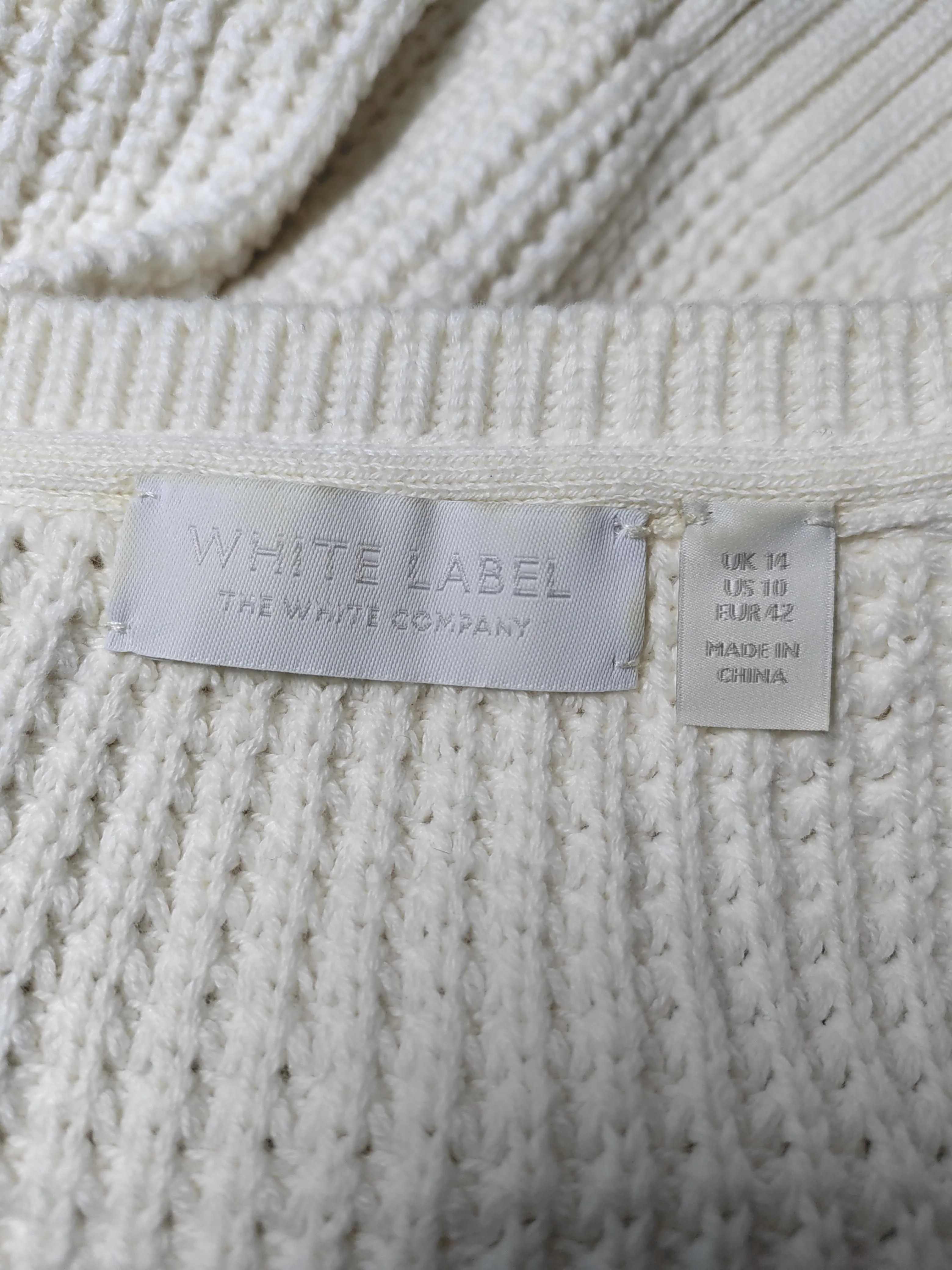 The White Company Women's Jumper UK 14 White Cotton with Wool Pullover - Image 5