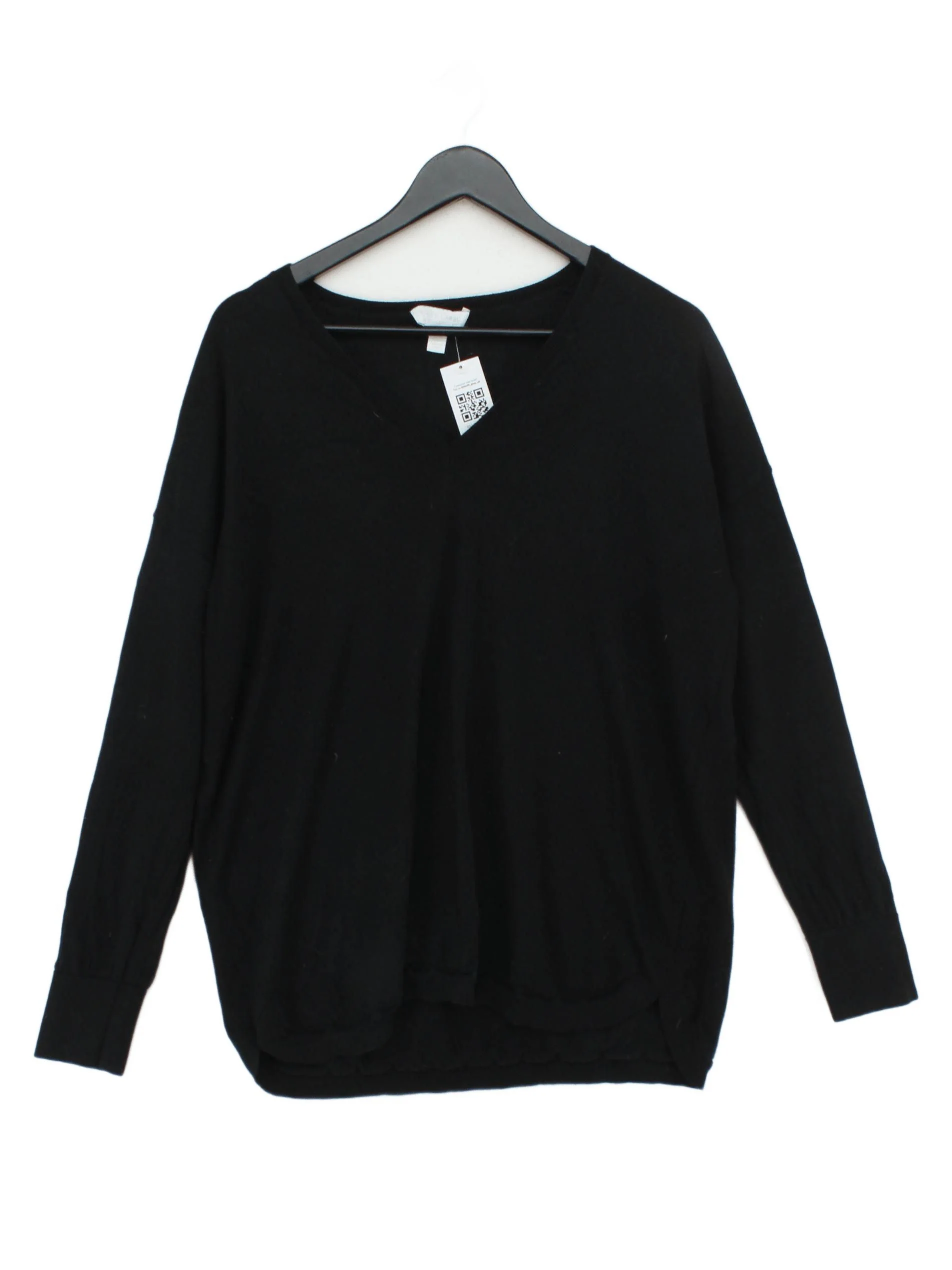The White Company Women's Jumper UK 16 Black 100% Wool V-Neck Pullover