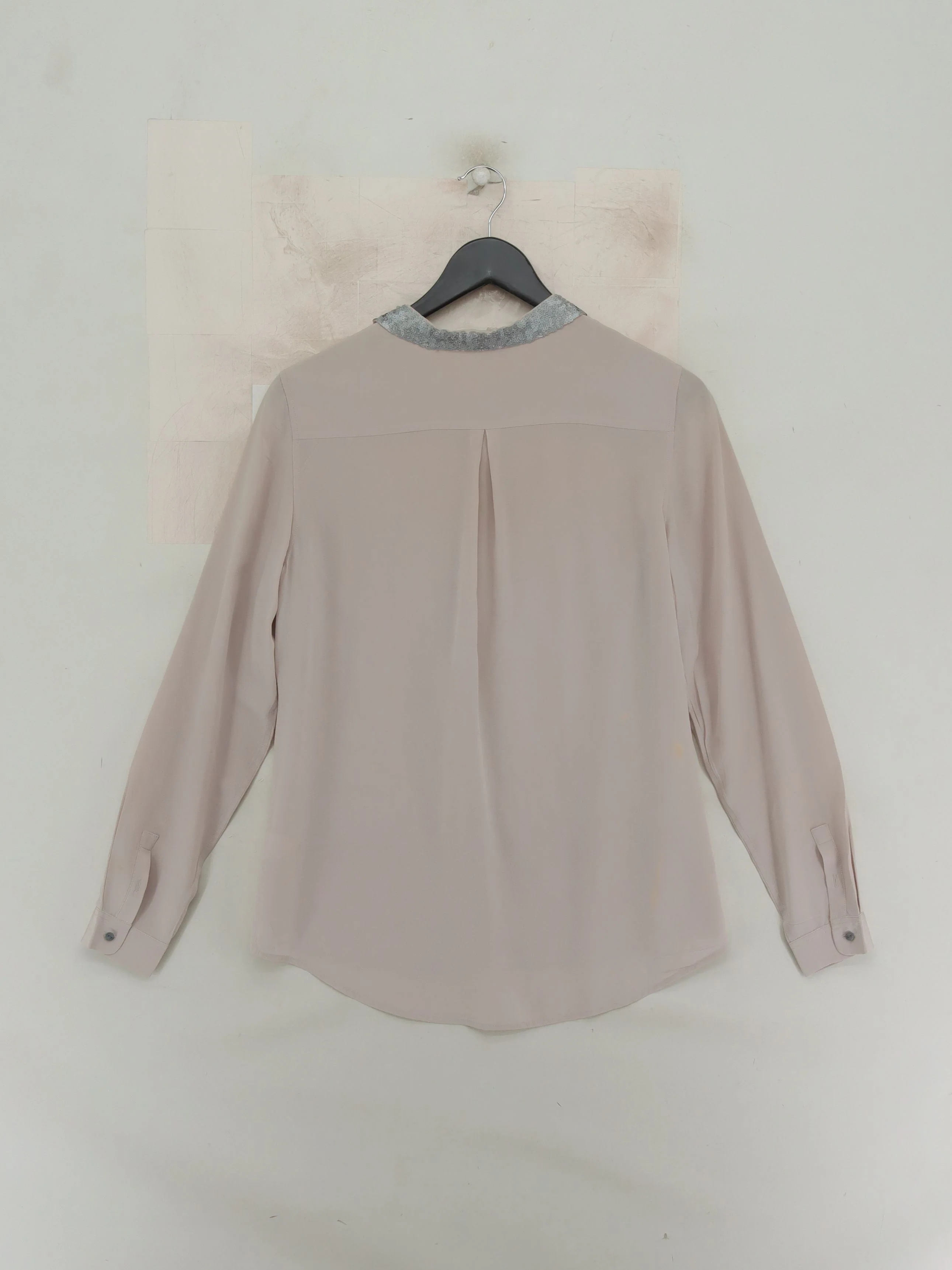 The White Company Women's Shirt UK 12 Grey 100% Silk Long Sleeve Collared Basic - Image 2