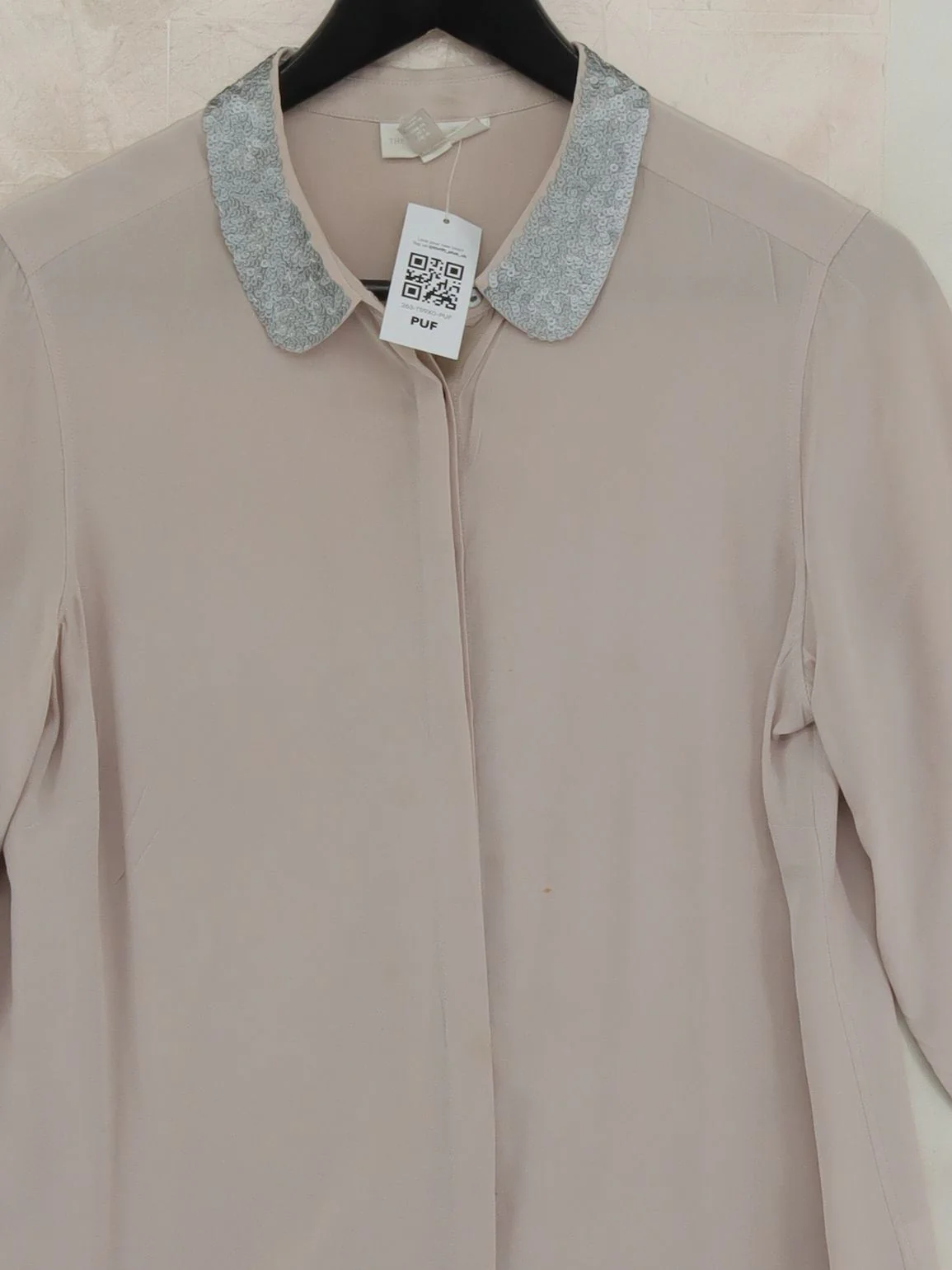 The White Company Women's Shirt UK 12 Grey 100% Silk Long Sleeve Collared Basic - Image 3