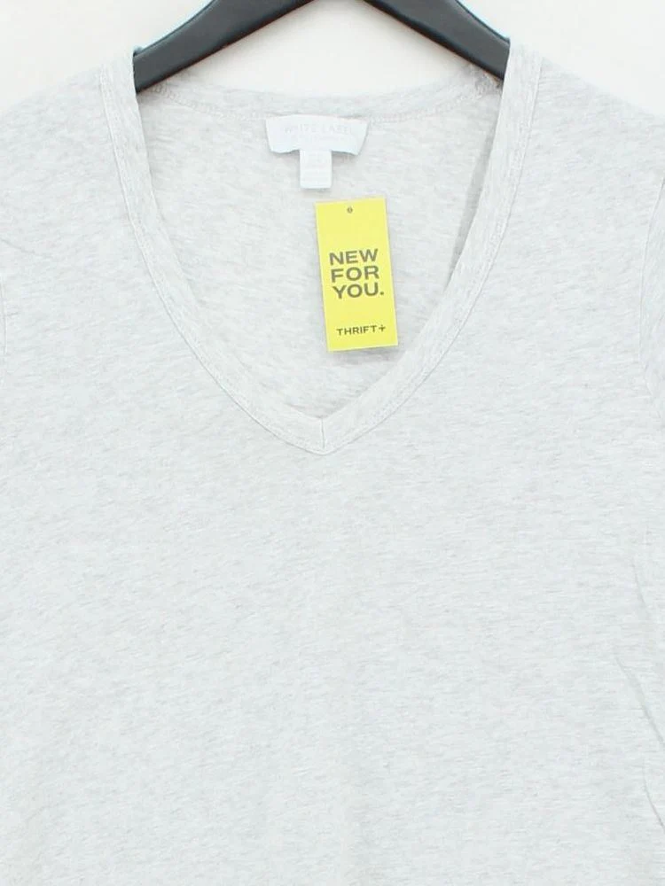 The White Company Women's T-Shirt M Grey 100% Cotton Short Sleeve V-Neck Basic - Image 3