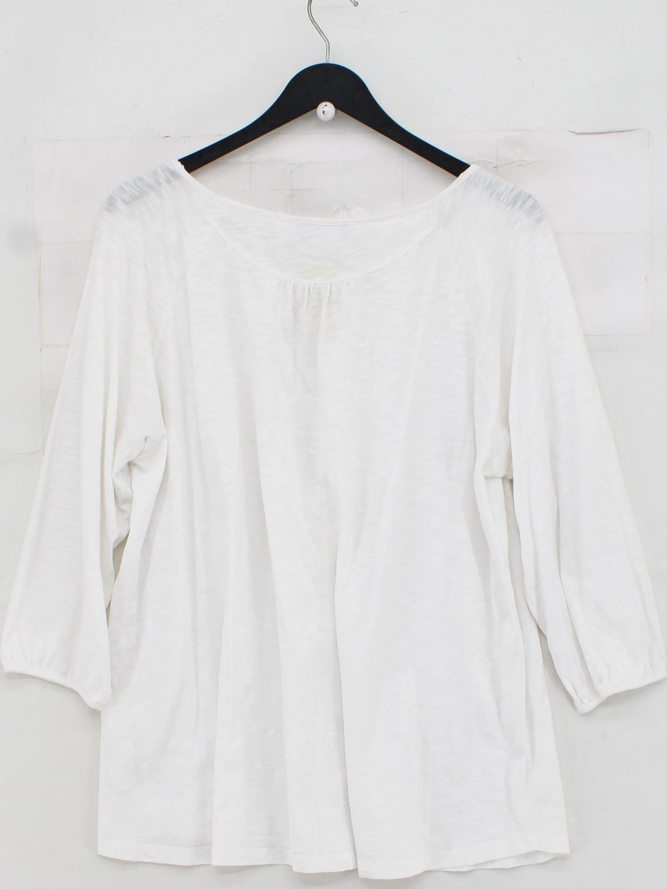 The White Company Women's Top L White 100% Cotton 3/4 Sleeve Round Neck Basic - Image 2