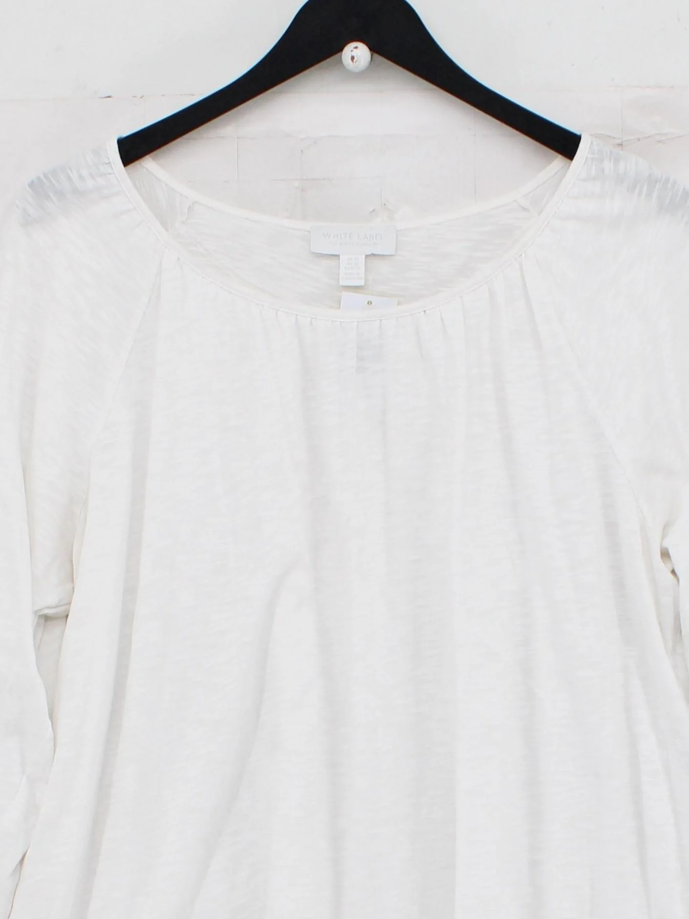 The White Company Women's Top L White 100% Cotton 3/4 Sleeve Round Neck Basic - Image 3