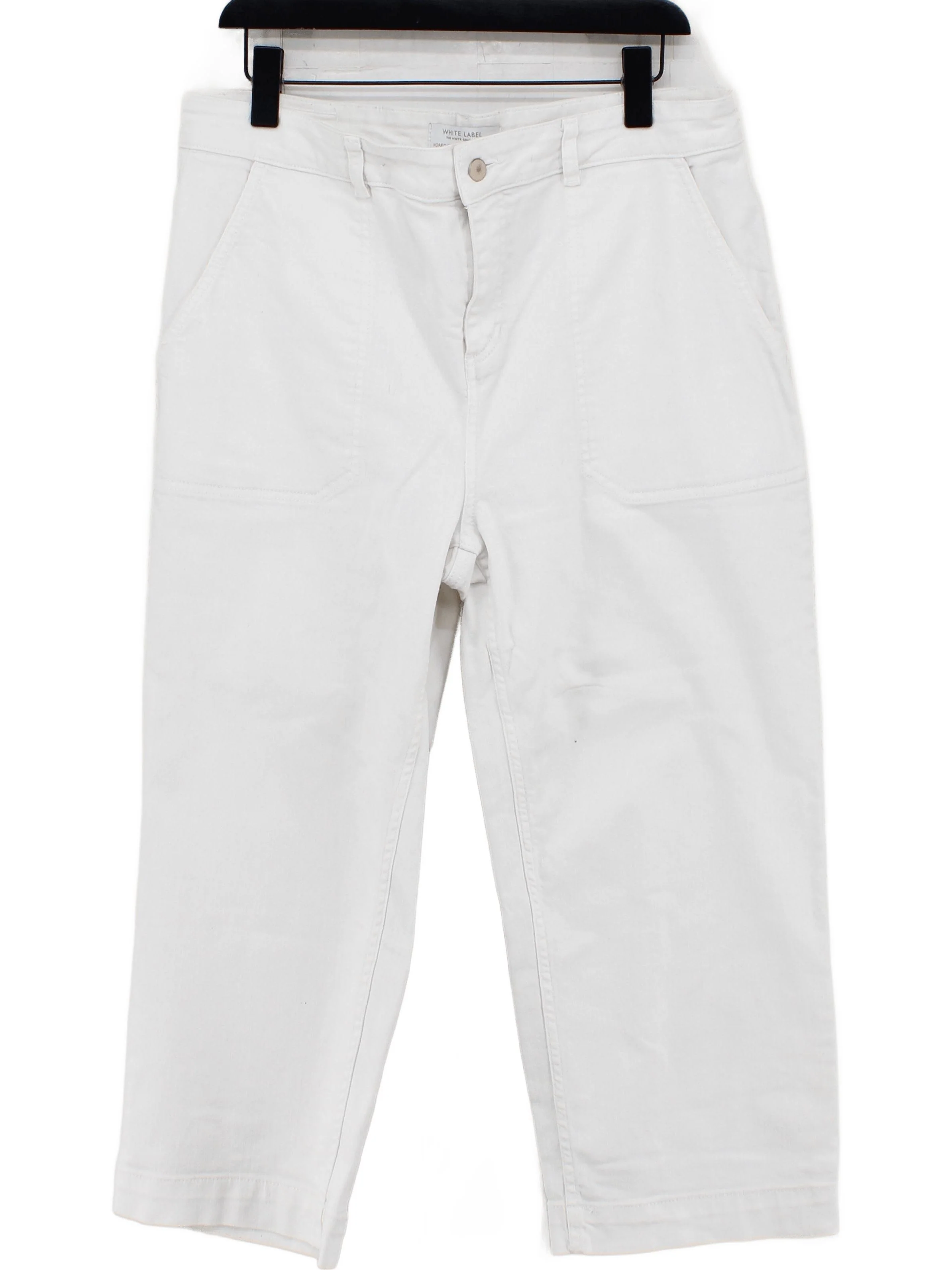 The White Company Women's Trousers UK 16 White Cotton with Elastane Cropped