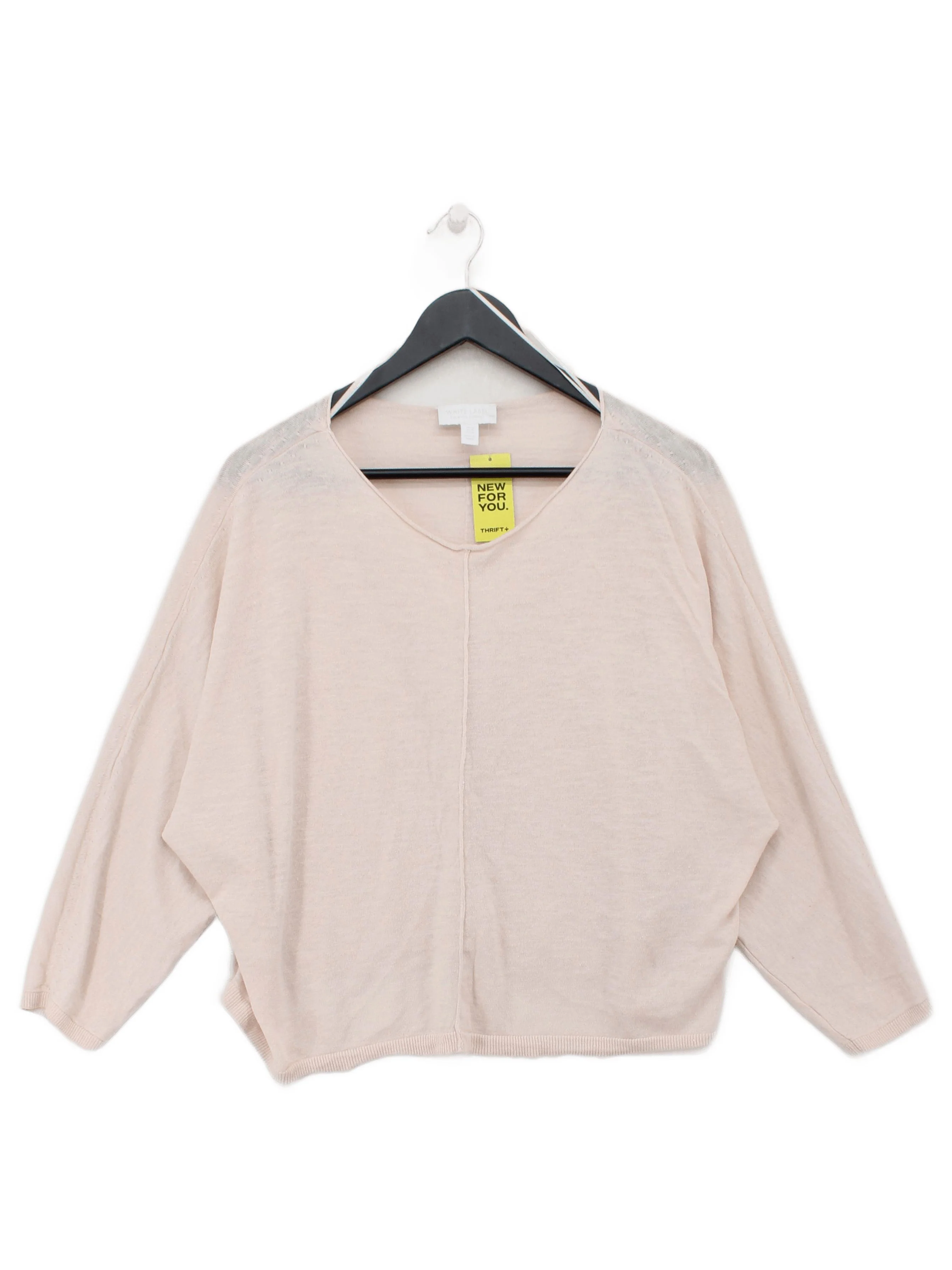 The White Label Women's Jumper M Cream Linen with Cotton V-Neck Pullover