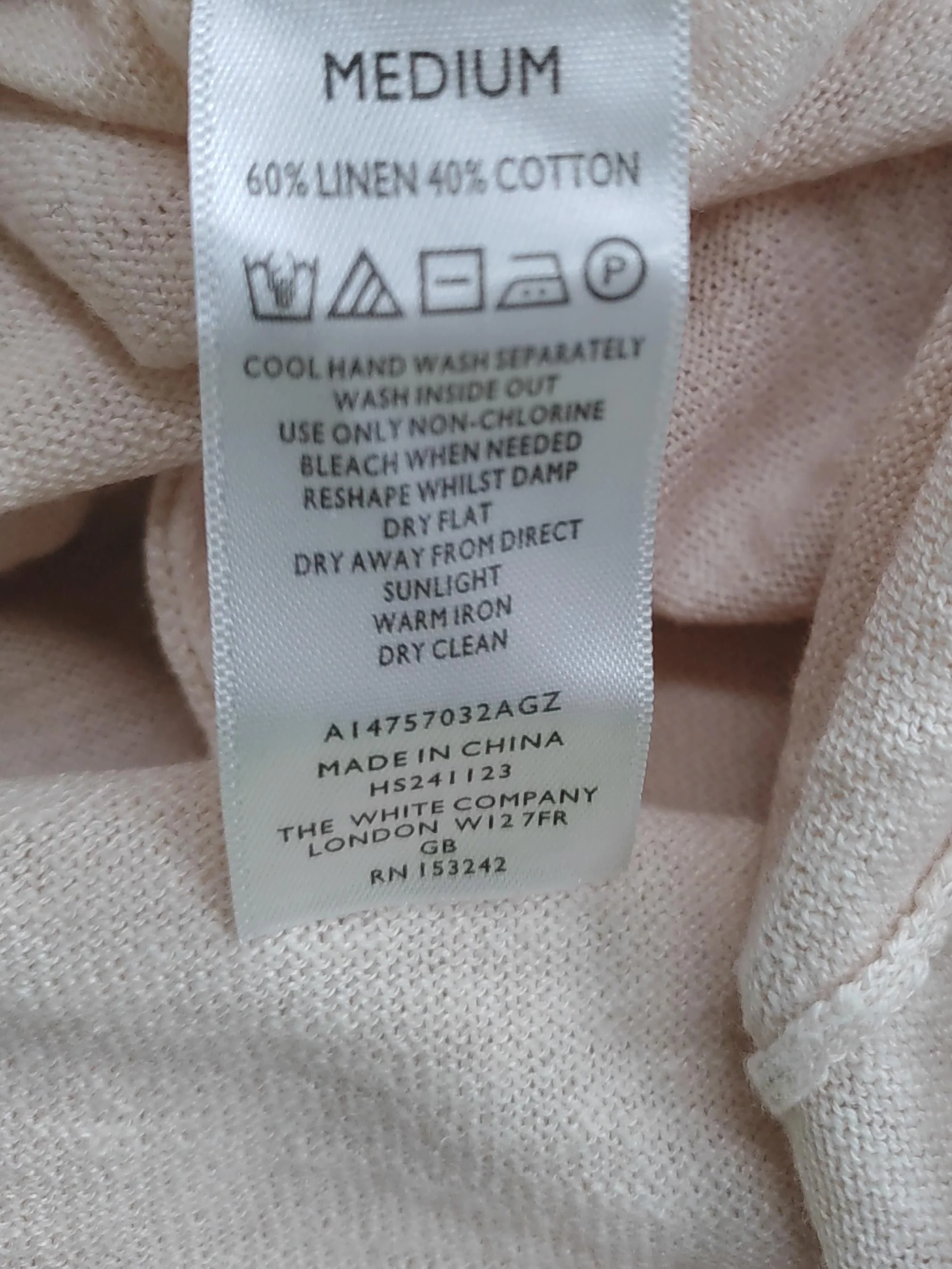 The White Label Women's Jumper M Cream Linen with Cotton V-Neck Pullover - Image 6