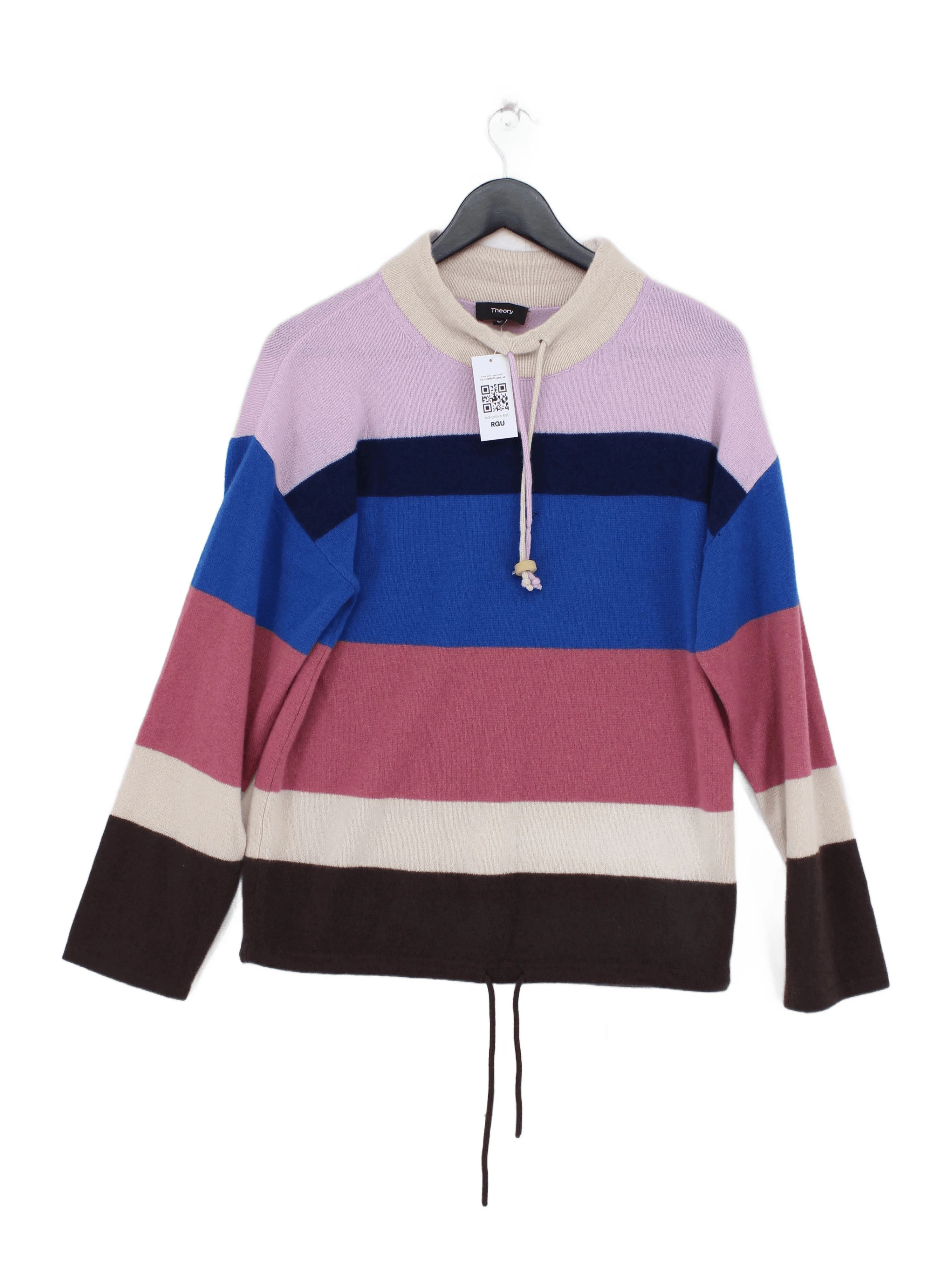 Theory Women's Jumper M Multi Striped 100% Cashmere Mock Neck Pullover
