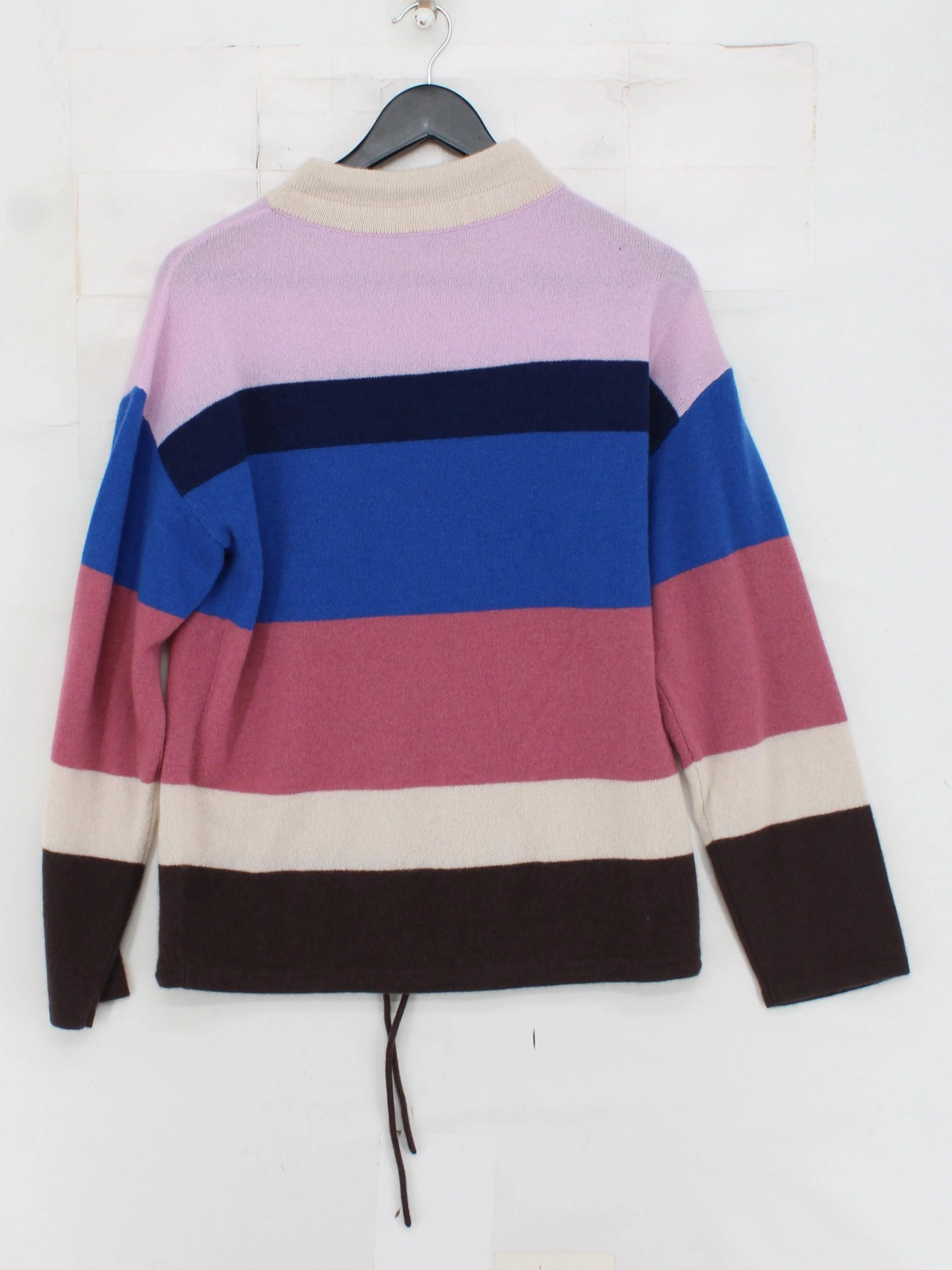 Theory Women's Jumper M Multi Striped 100% Cashmere Mock Neck Pullover - Image 2