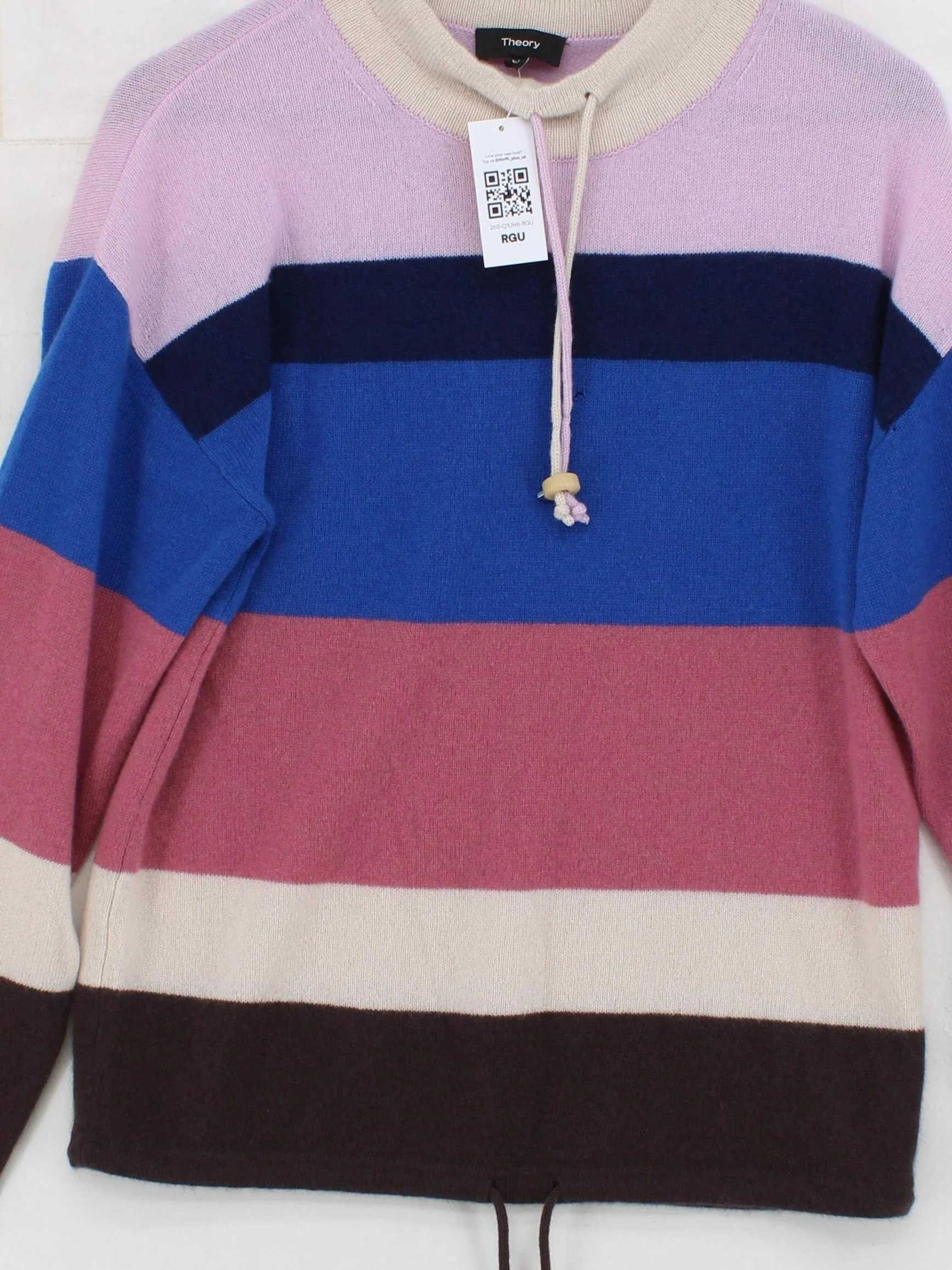 Theory Women's Jumper M Multi Striped 100% Cashmere Mock Neck Pullover - Image 3