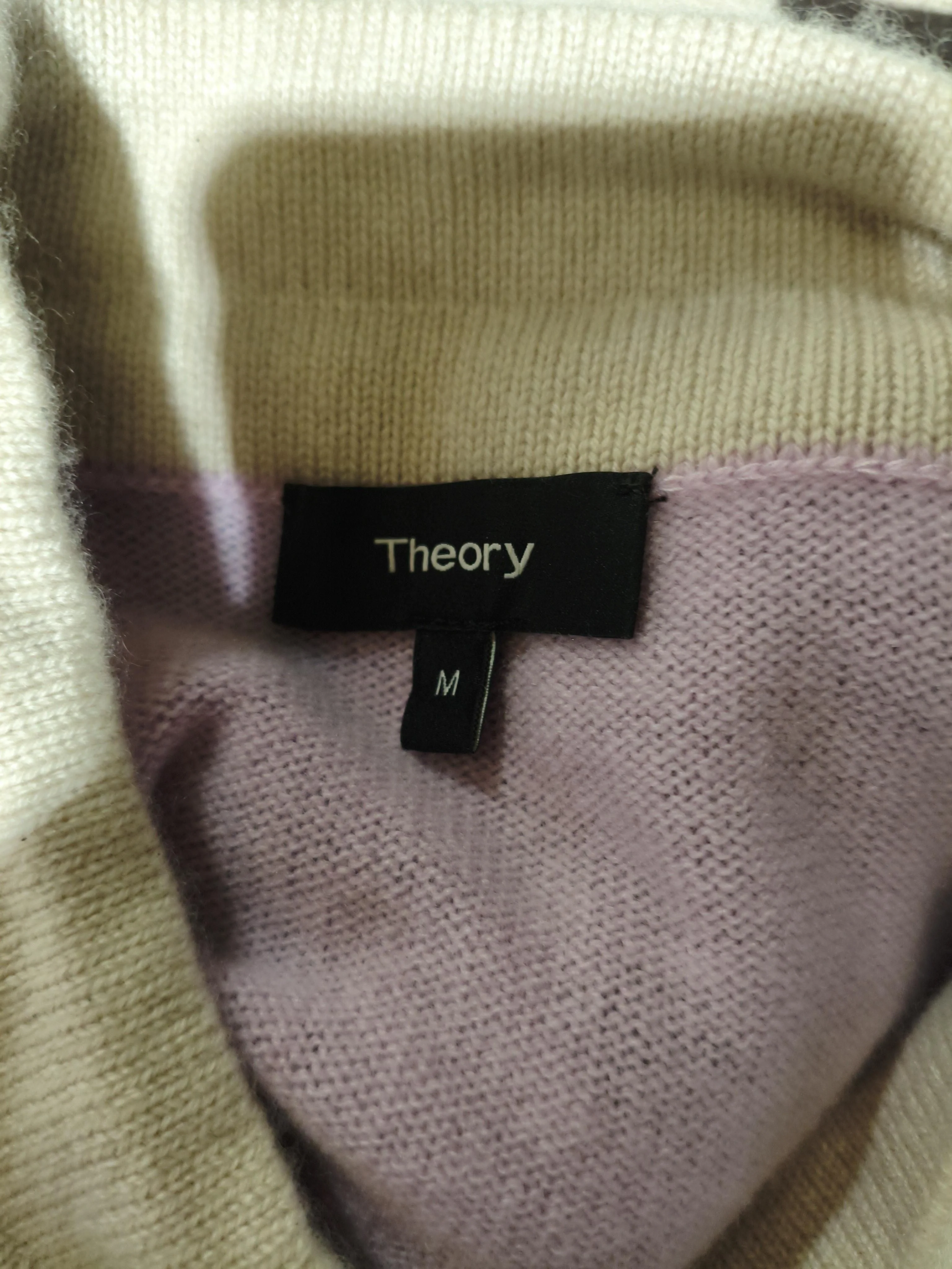 Theory Women's Jumper M Multi Striped 100% Cashmere Mock Neck Pullover - Image 6