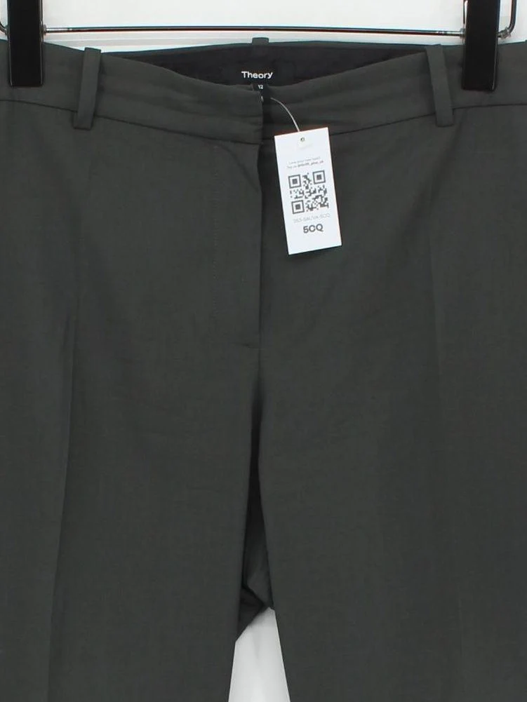 Theory Women's Suit Trousers UK 12 Green Wool with Elastane Straight Dress Pants - Image 3