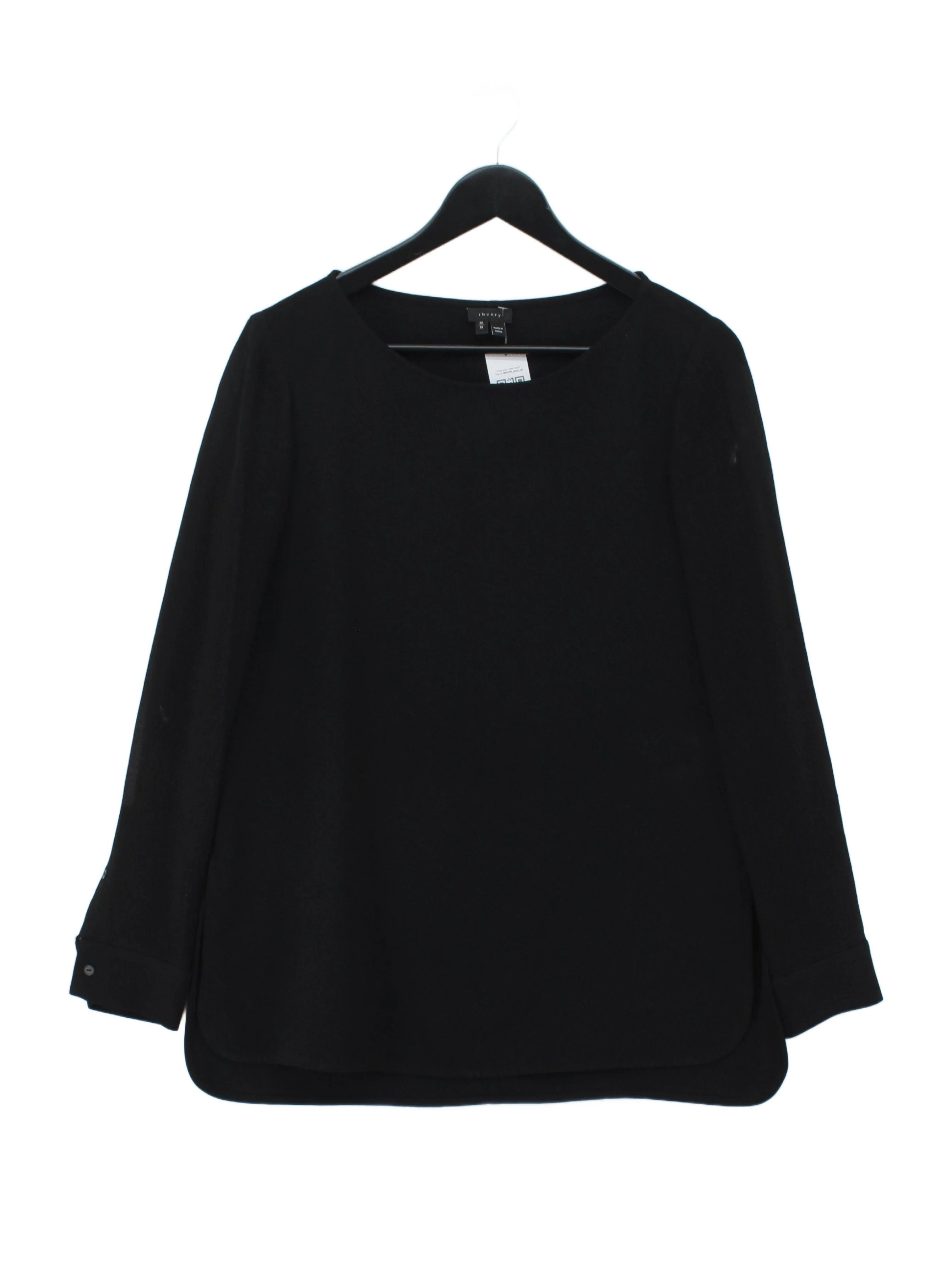 Theory Women's Top M Black Polyester with Silk Long Sleeve Round Neck Basic