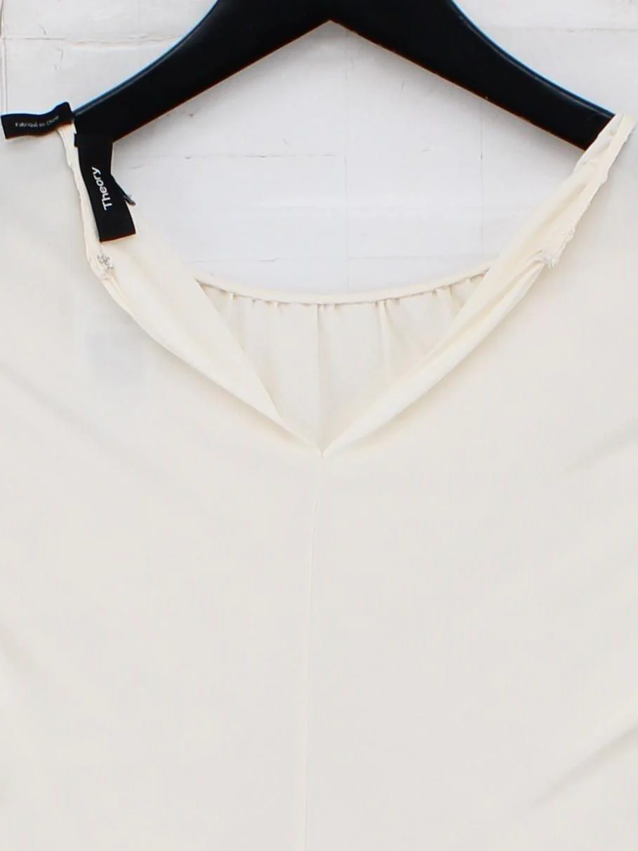 Theory Women's Top S Cream 100% Silk Sleeveless Round Neck Basic - Image 2