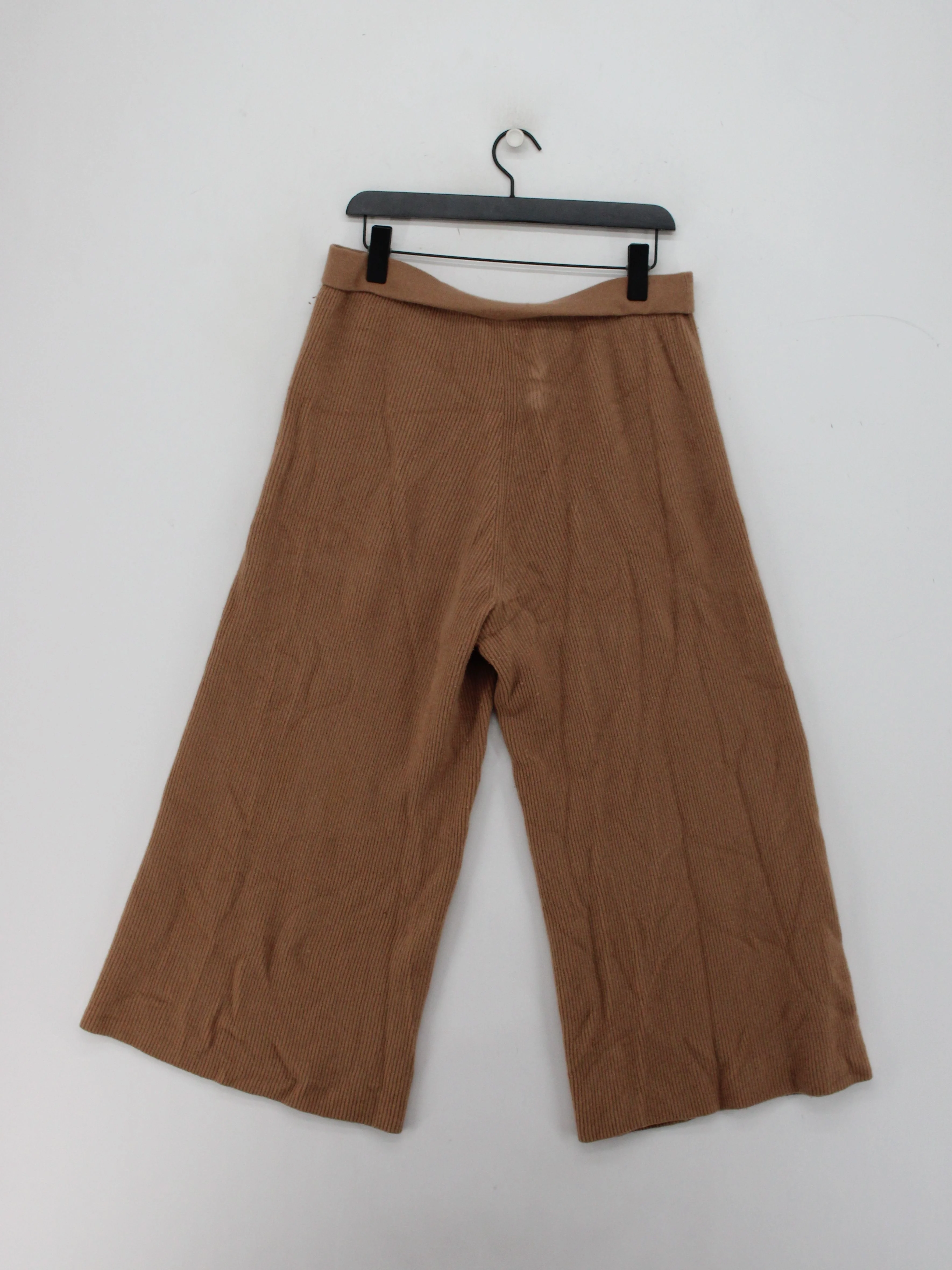 Theory Women's Trousers L Tan Wool with Cashmere Wide-Leg Sweatpants - Image 2