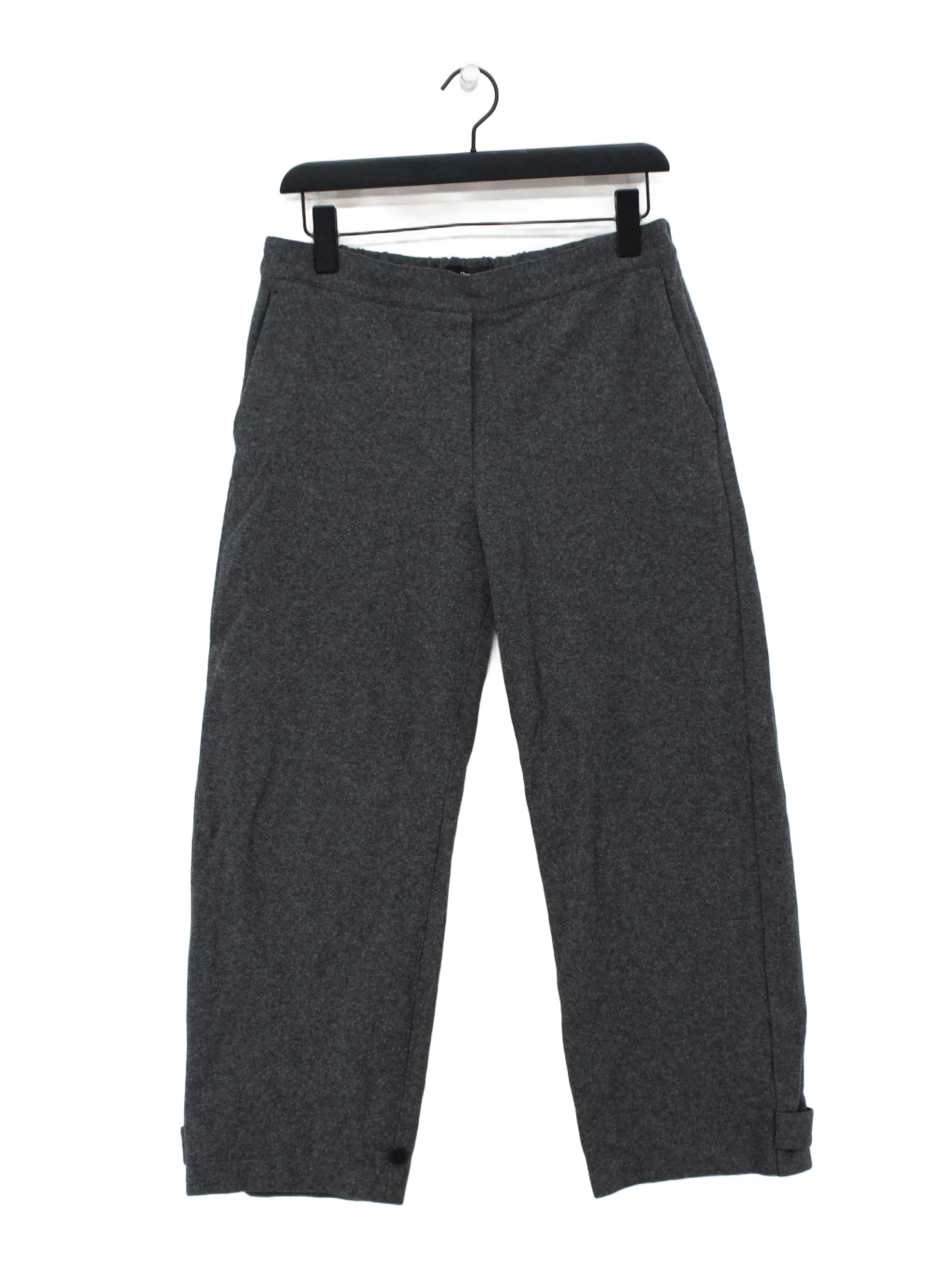 Theory Women's Trousers M Grey 100% Wool Wide-Leg Cropped