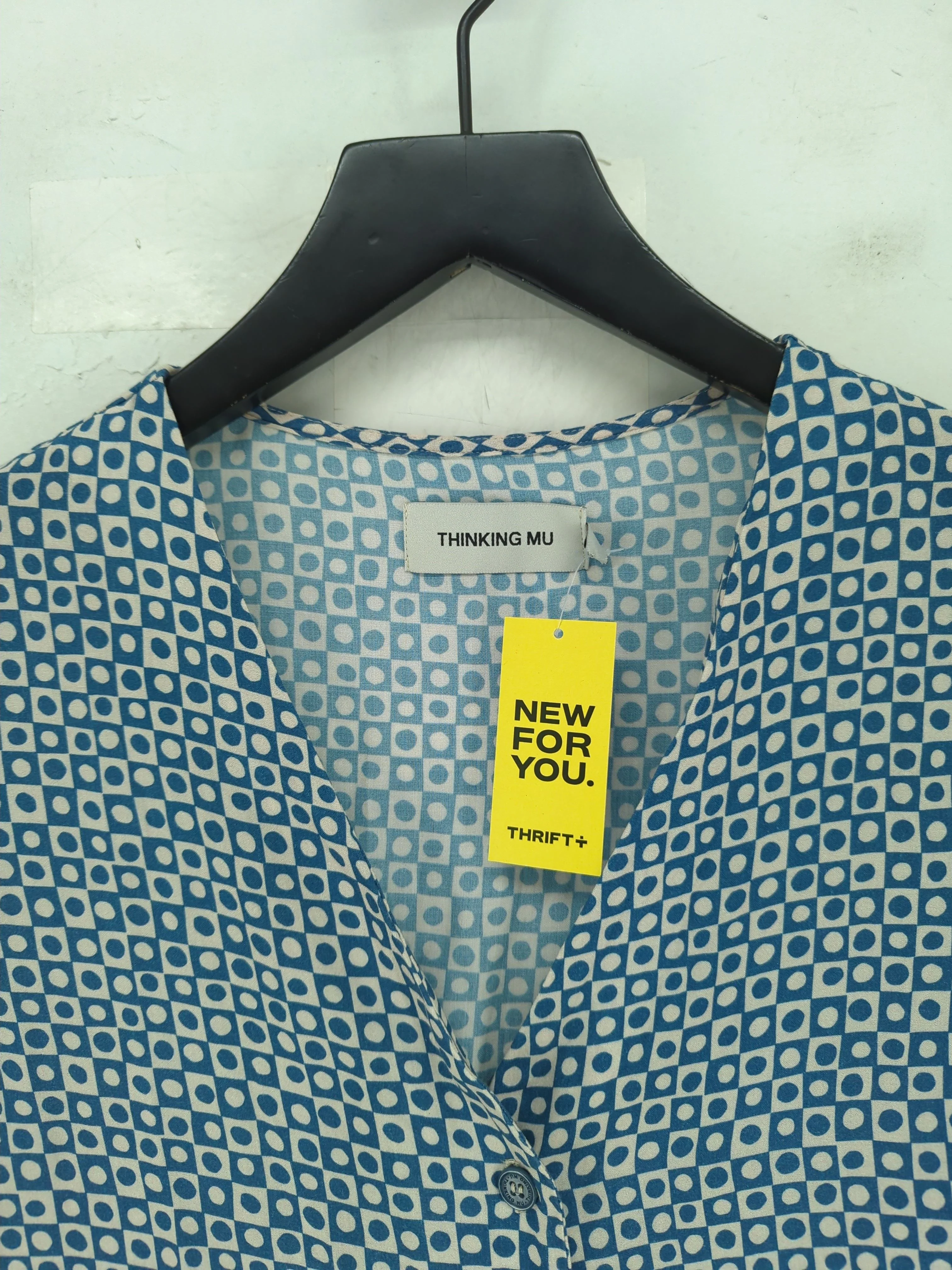 Thinking MU Women's Blouse S Blue 100% Viscose Short Sleeve V-Neck Basic - Image 3