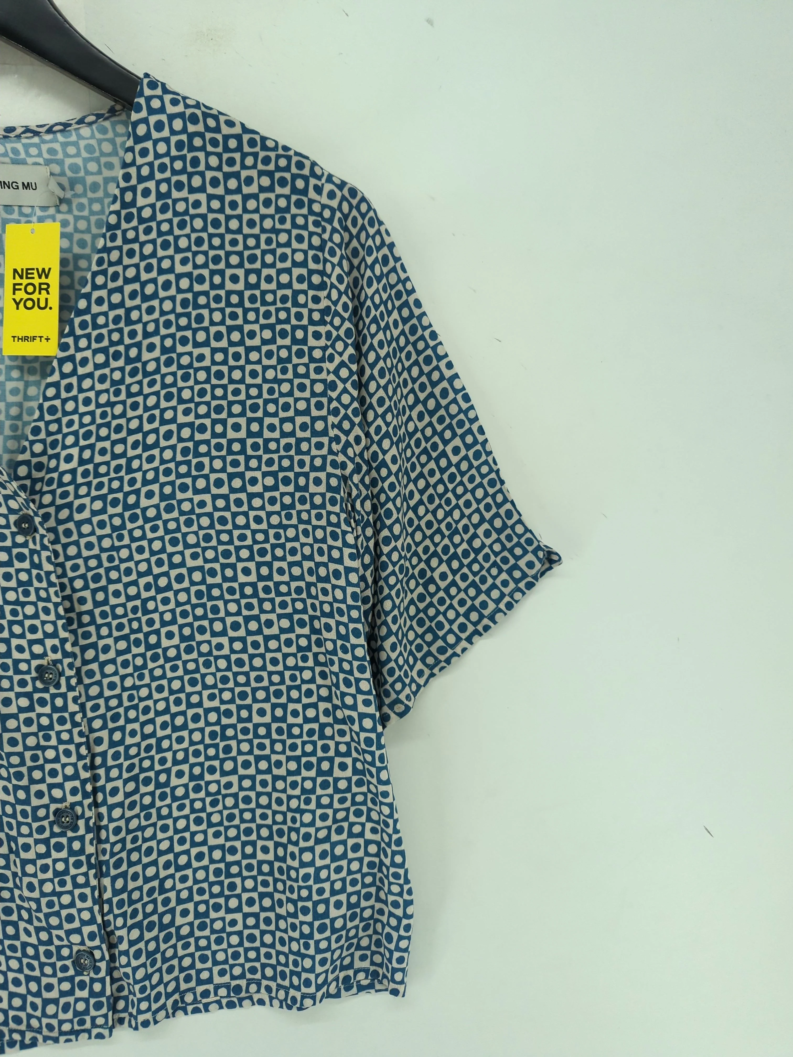Thinking MU Women's Blouse S Blue 100% Viscose Short Sleeve V-Neck Basic - Image 4