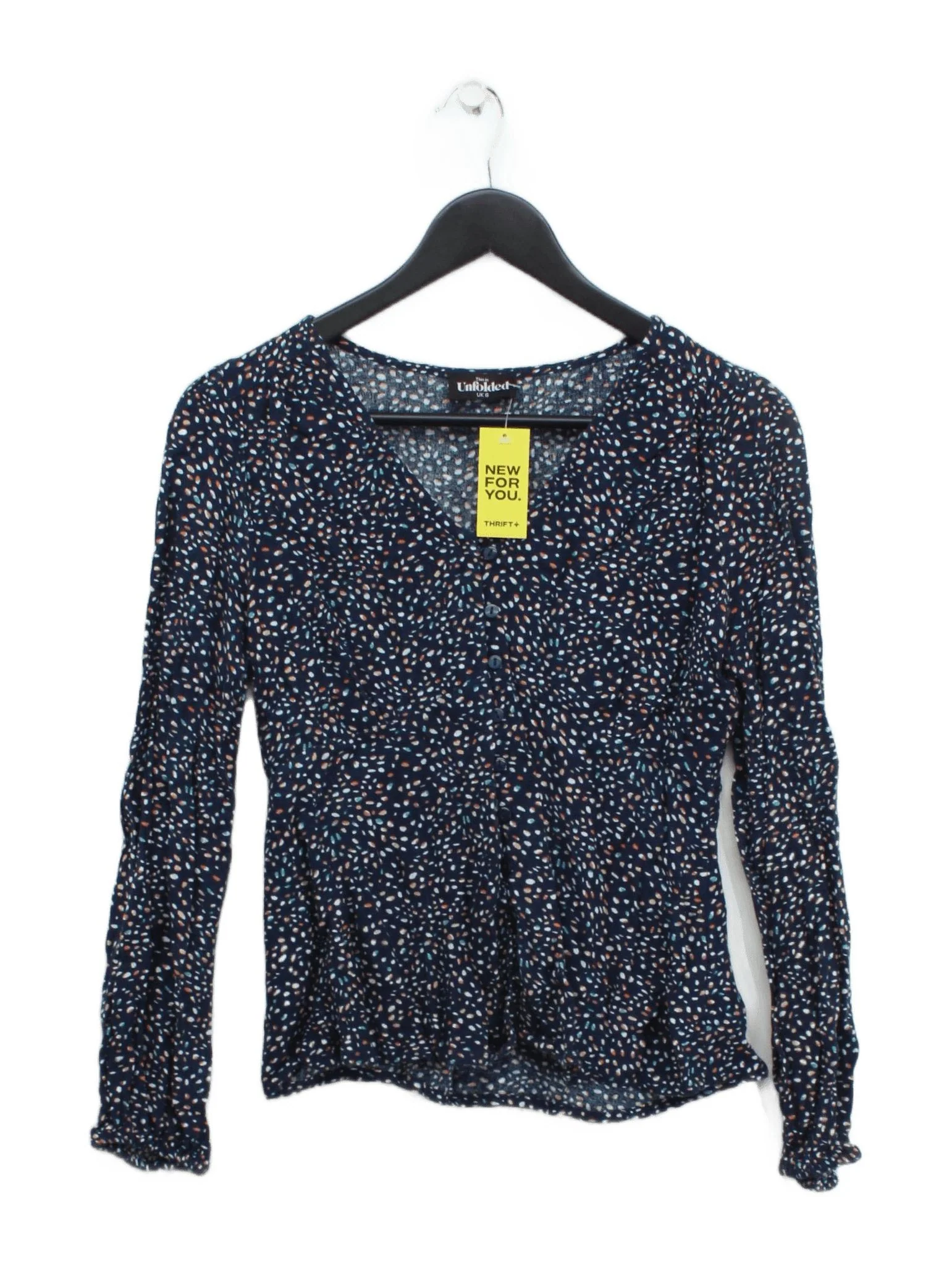 This Is Unfolded Women's Top UK 6 Blue 100% Viscose Long Sleeve V-Neck Basic