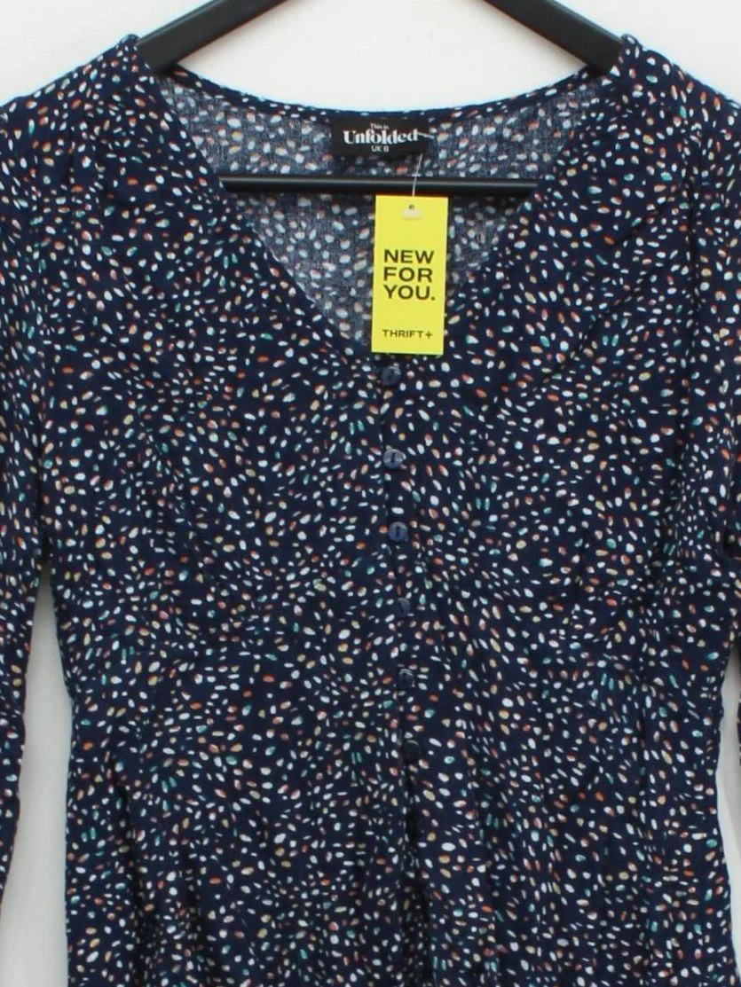 This Is Unfolded Women's Top UK 6 Blue 100% Viscose Long Sleeve V-Neck Basic - Image 3