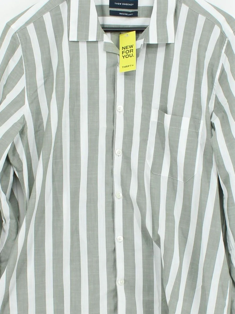 Thom Sweeney Men's Shirt M Grey Striped 100% Cotton Basic - Image 3