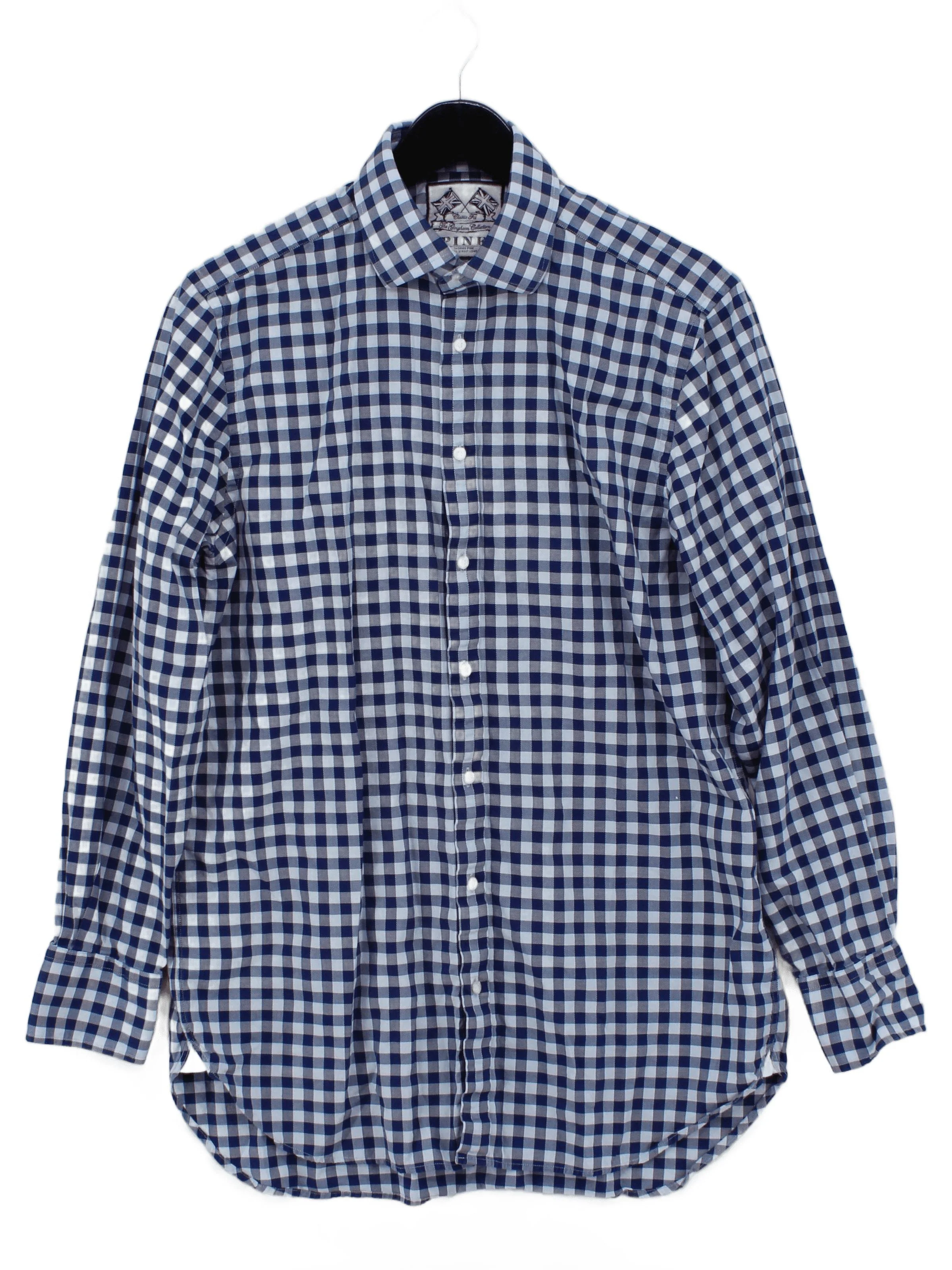 Thomas Pink Men's Shirt M Blue Checkered 100% Cotton Basic