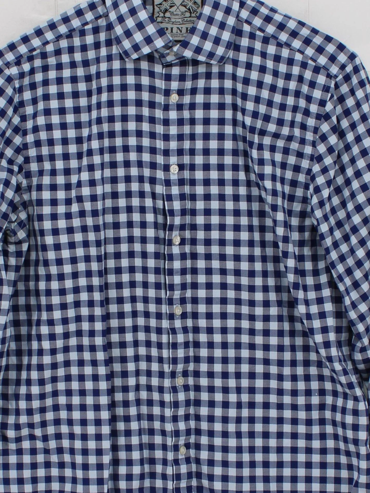 Thomas Pink Men's Shirt M Blue Checkered 100% Cotton Basic - Image 3