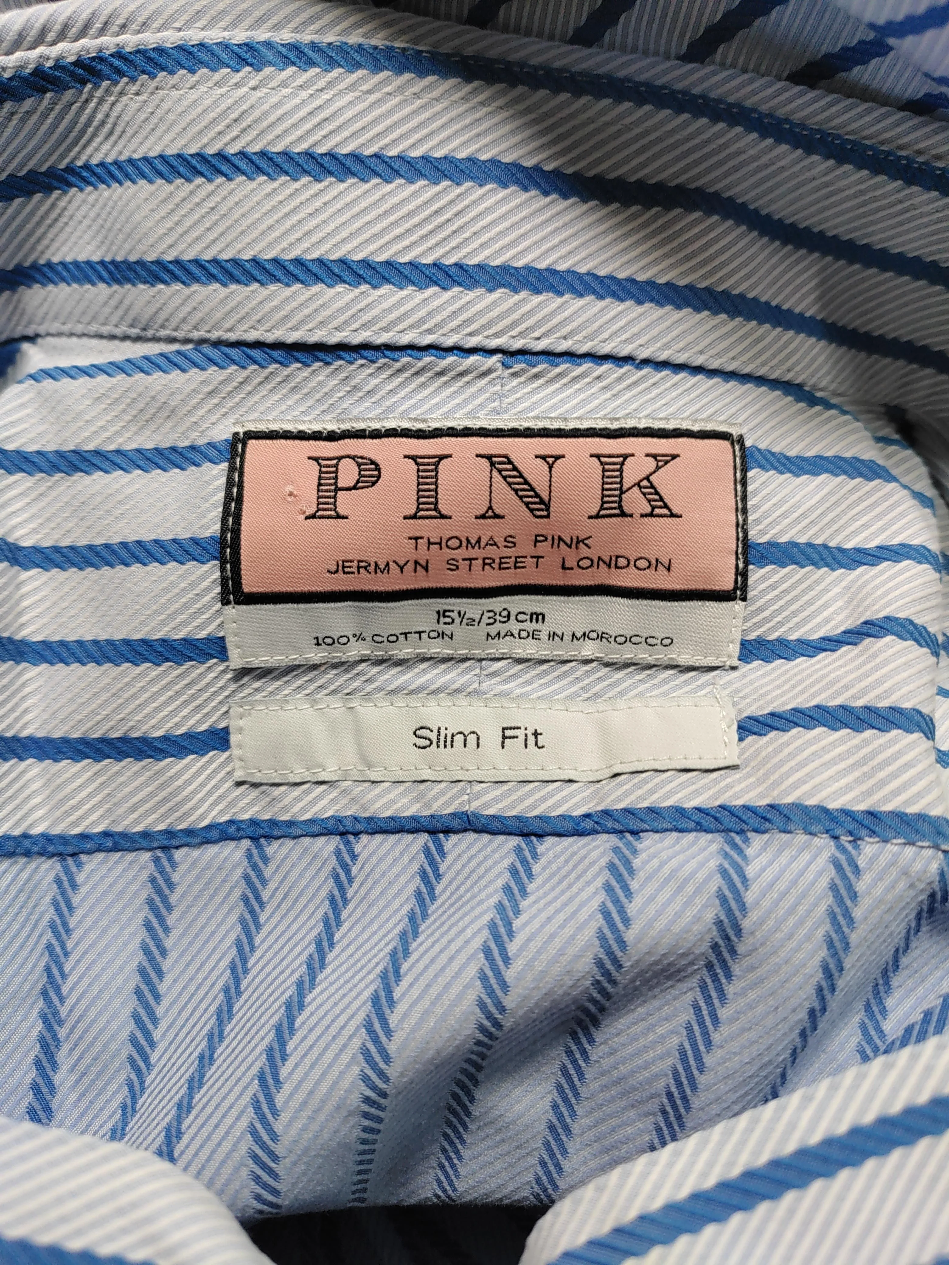 Thomas Pink Men's Shirt M Blue Striped 100% Cotton Basic - Image 5