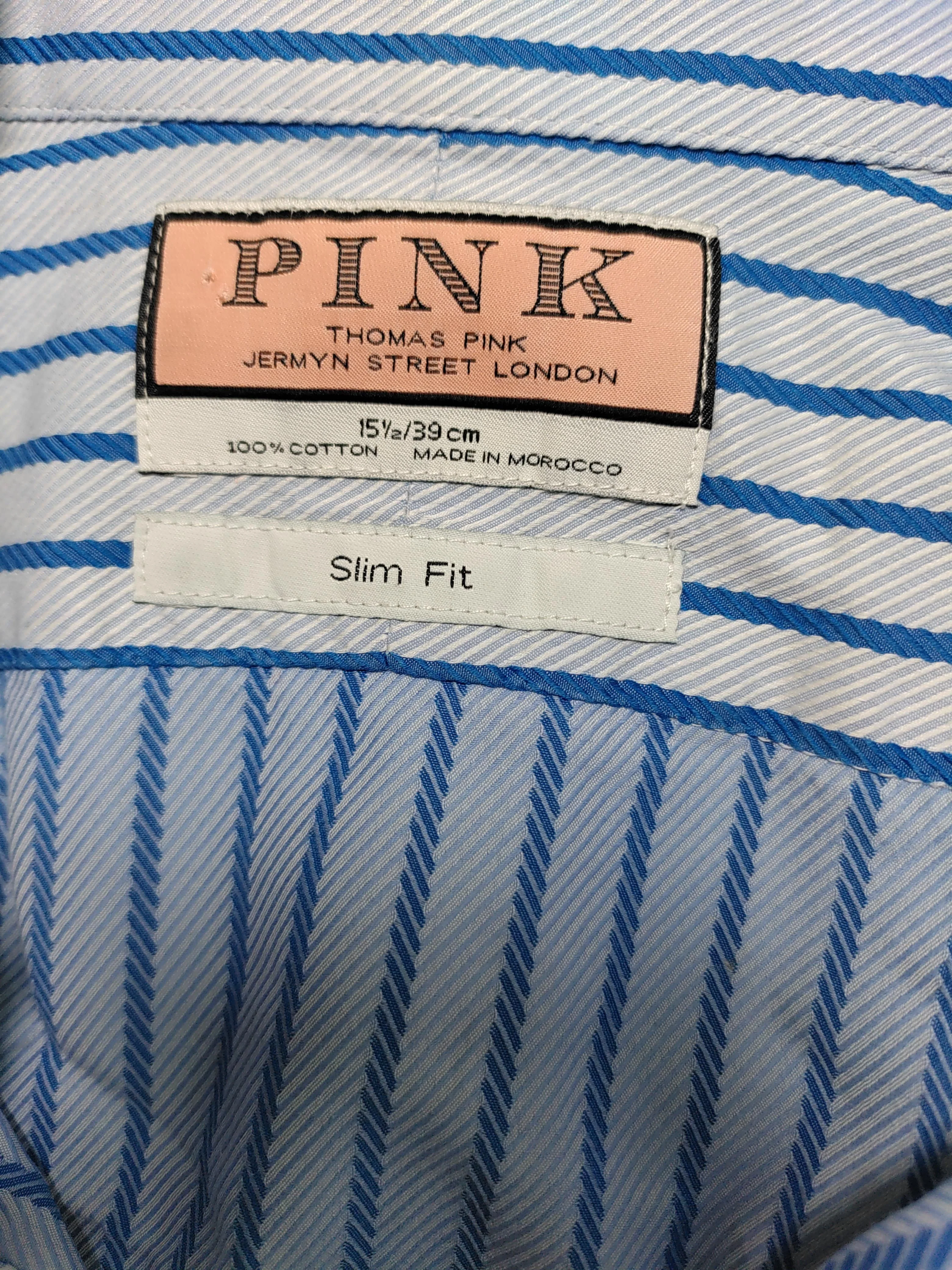 Thomas Pink Men's Shirt M Blue Striped 100% Cotton Basic - Image 6
