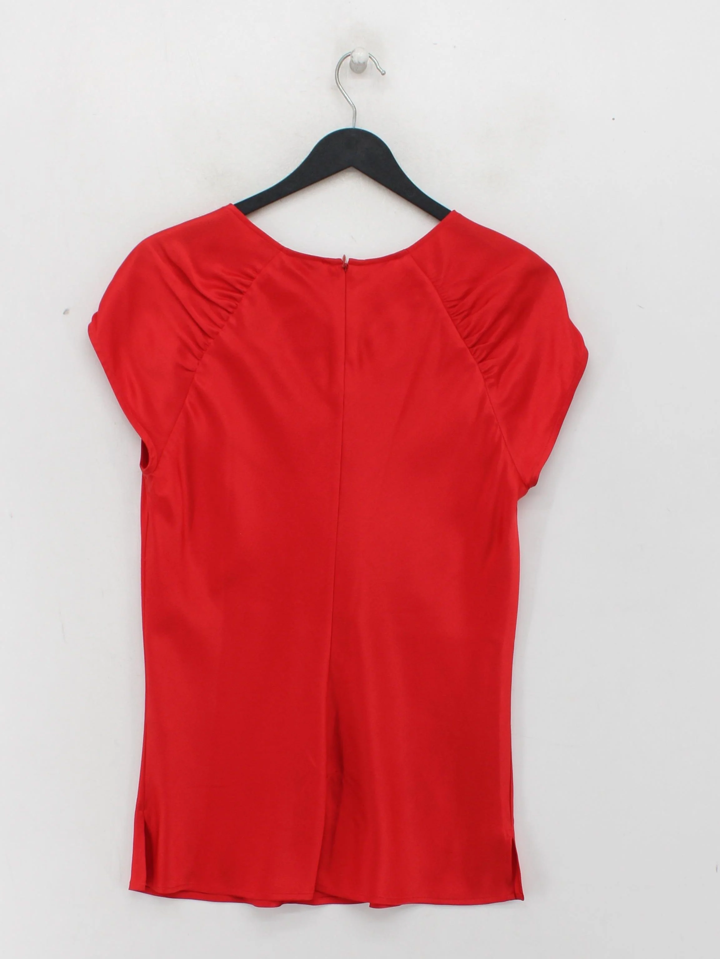 Thomas Pink Women's Top S Red 100% Silk Short Sleeve V-Neck Basic - Image 2