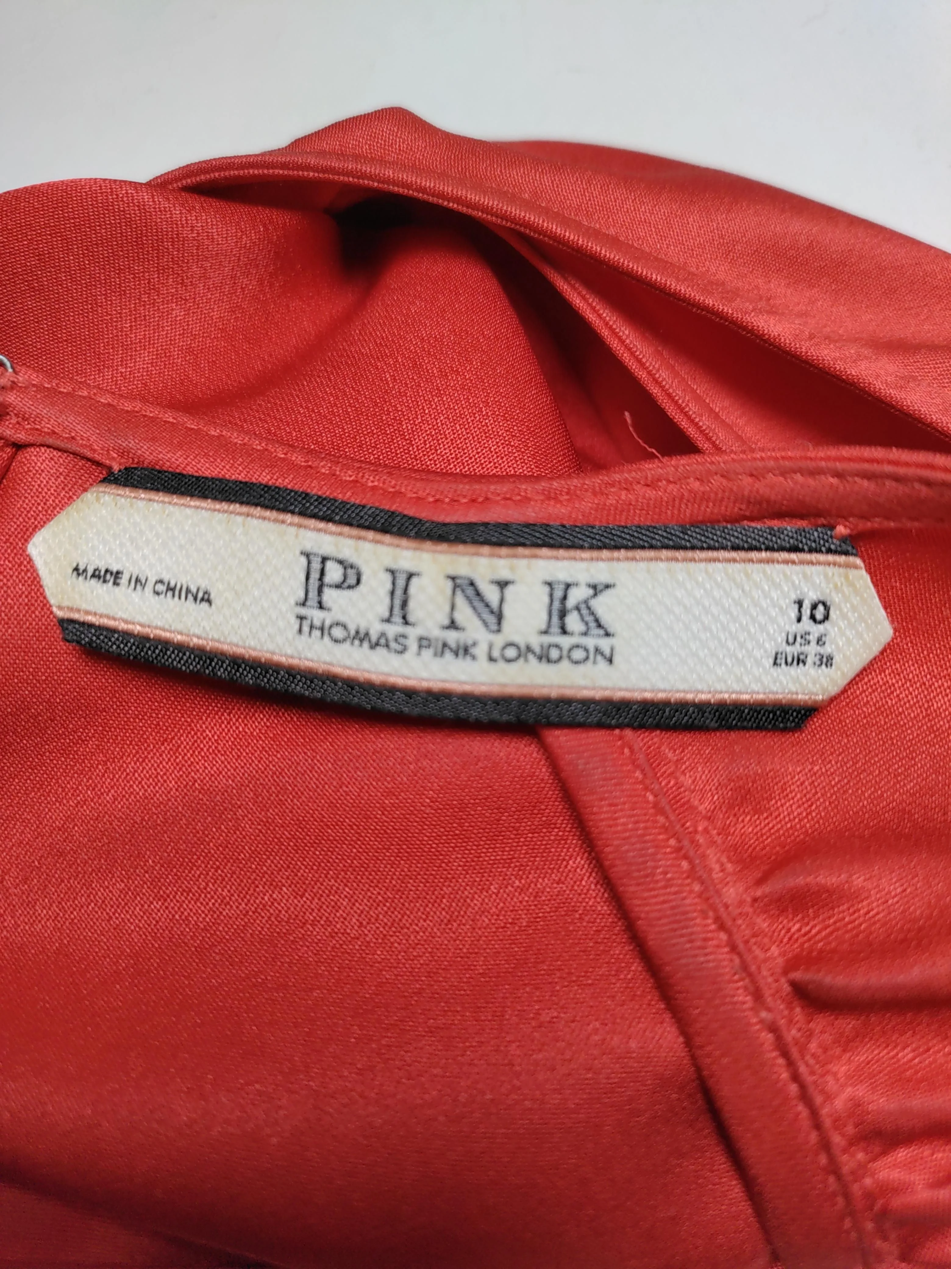 Thomas Pink Women's Top S Red 100% Silk Short Sleeve V-Neck Basic - Image 5