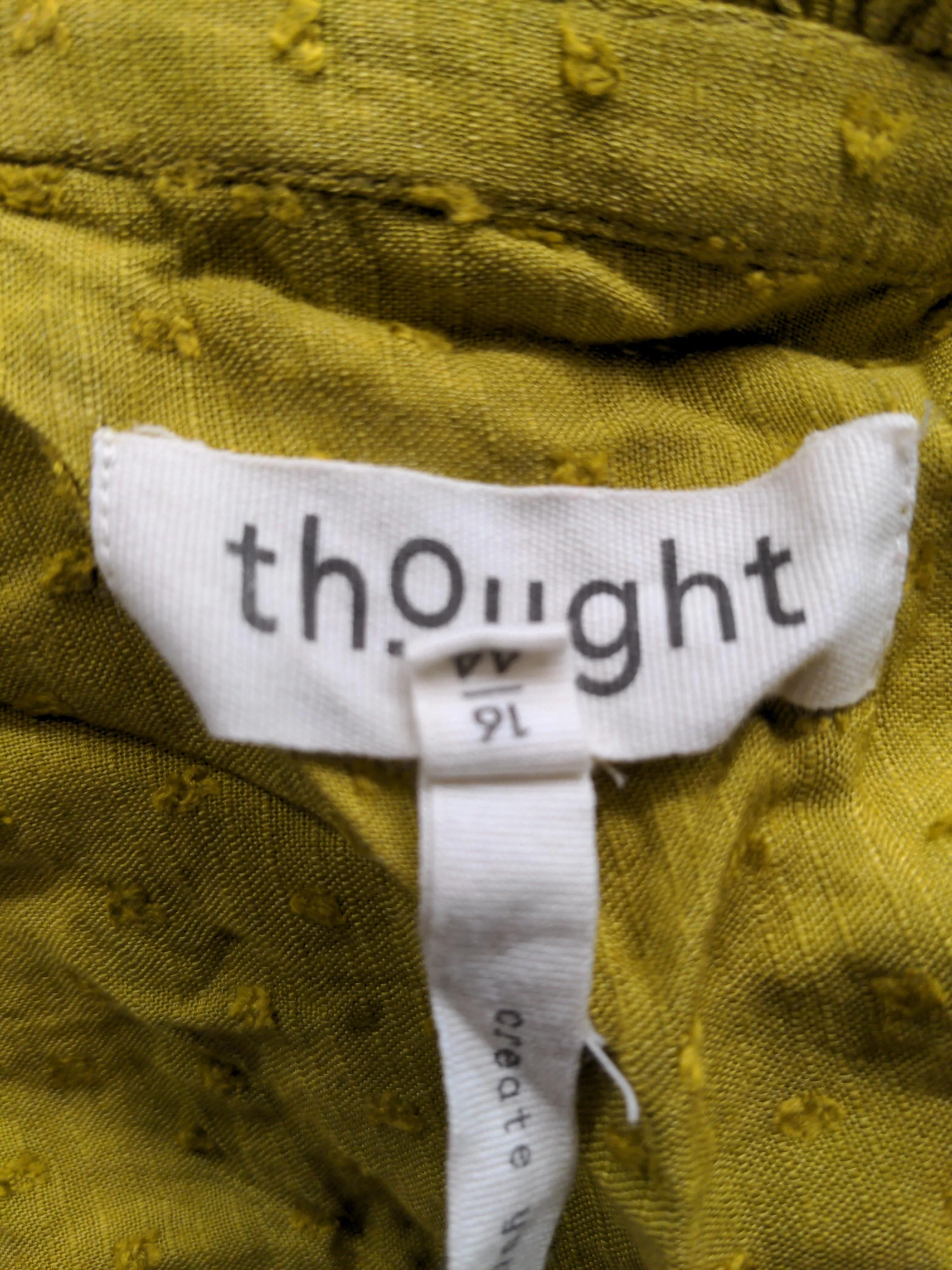 Thought Women's Blouse UK 16 Yellow 100% Viscose Long Sleeve Collared Basic - Image 5