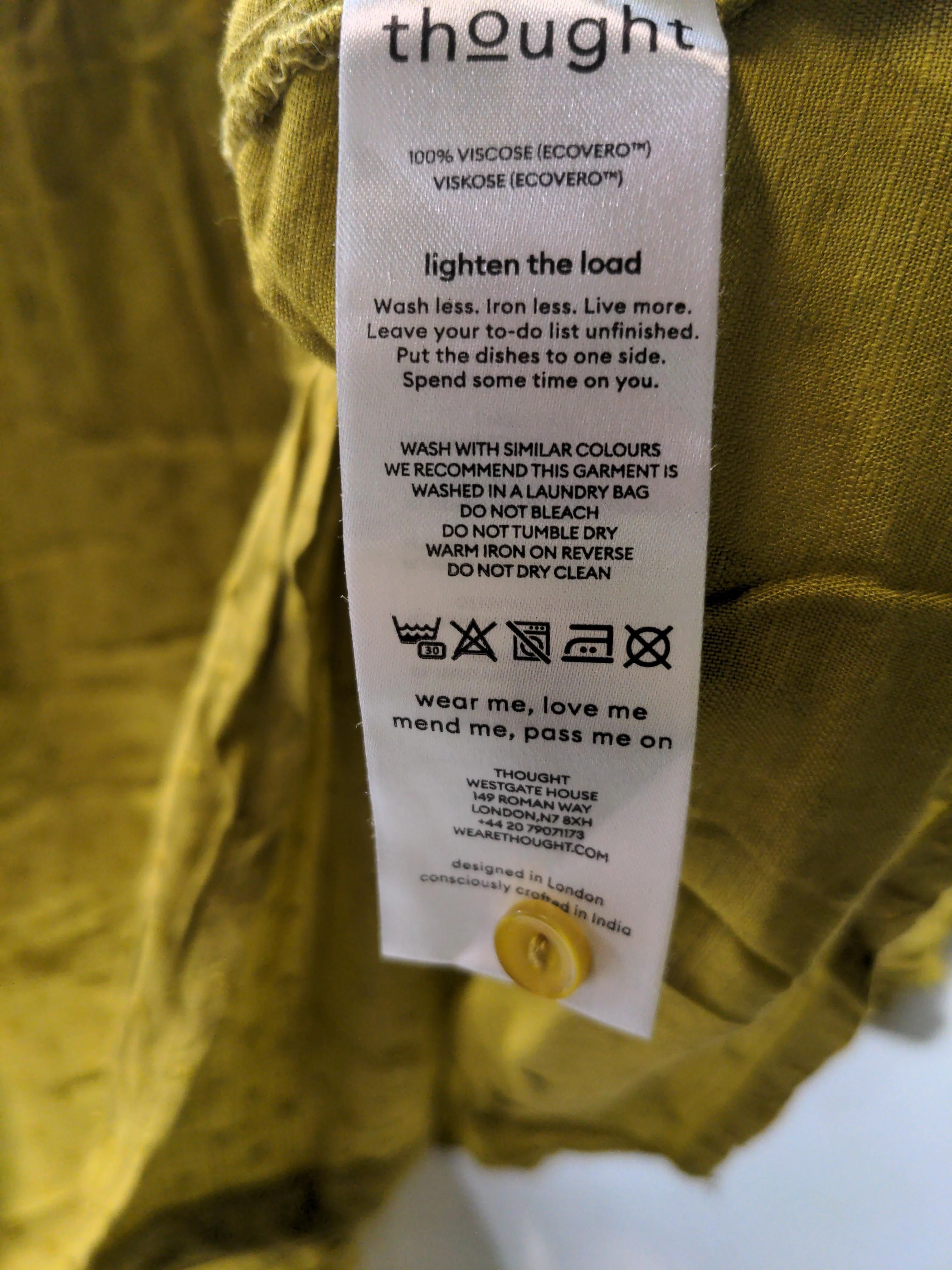 Thought Women's Blouse UK 16 Yellow 100% Viscose Long Sleeve Collared Basic - Image 6
