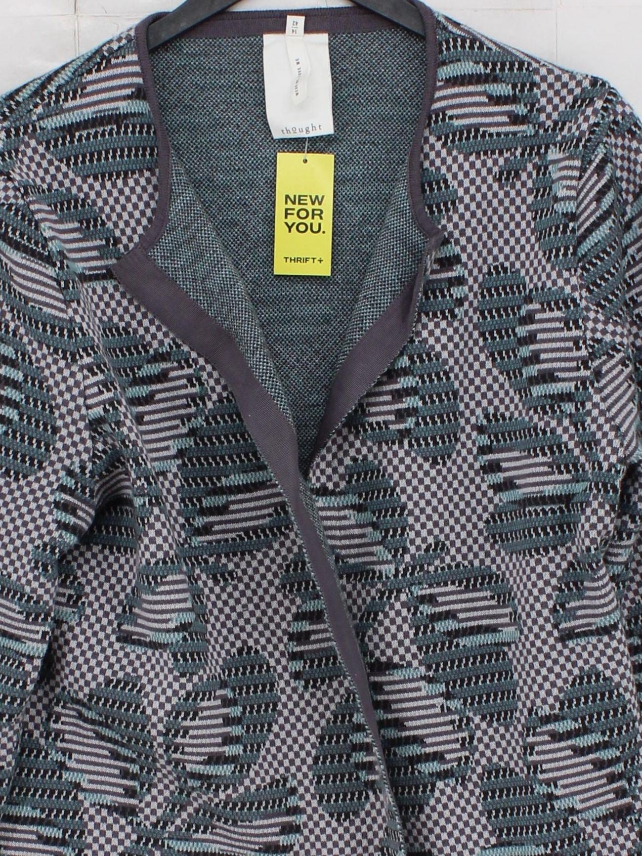 Thought Women's Cardigan UK 14 Multi Cotton with Wool V-Neck Cardigan - Image 3