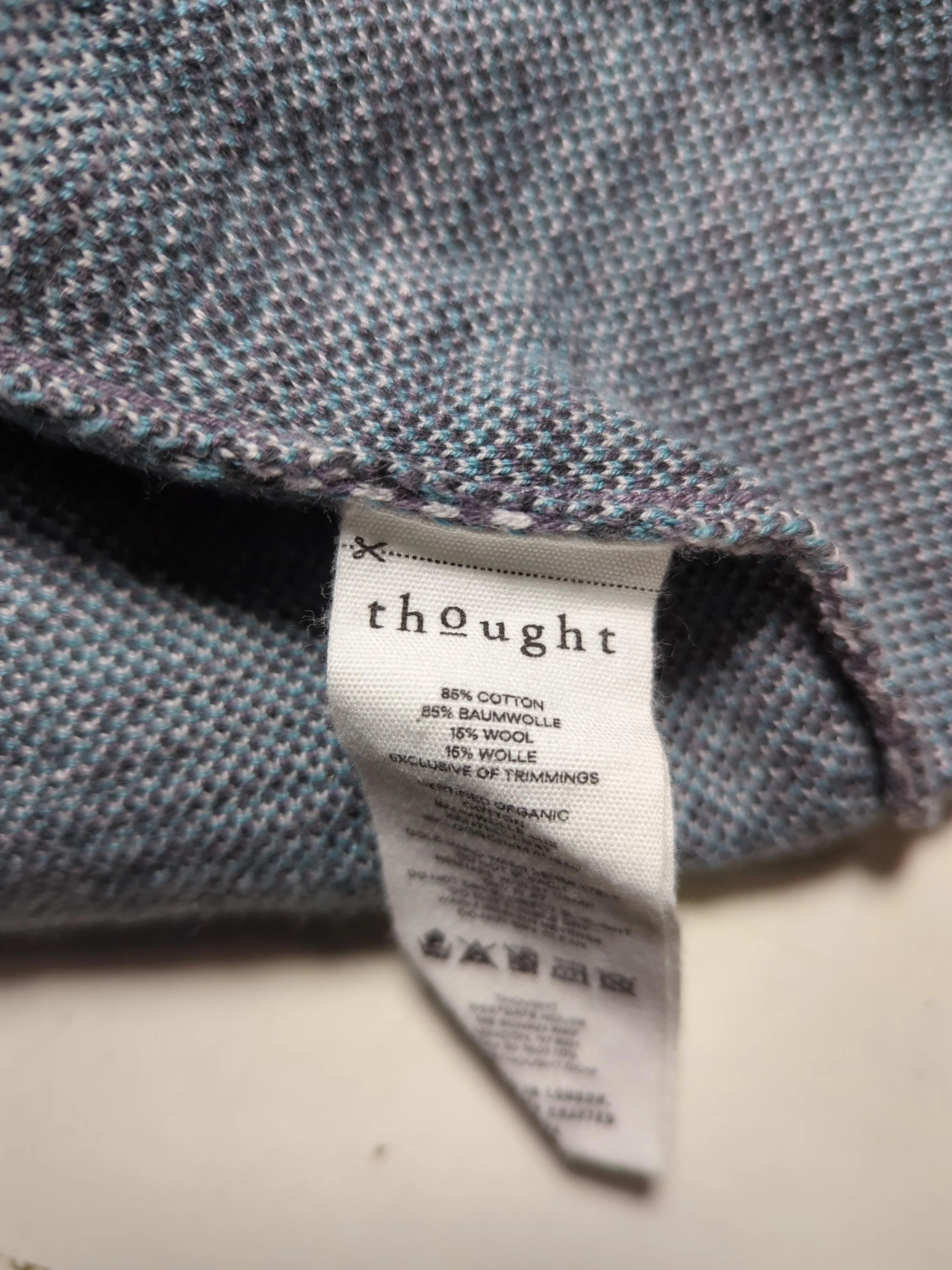 Thought Women's Cardigan UK 14 Multi Cotton with Wool V-Neck Cardigan - Image 6