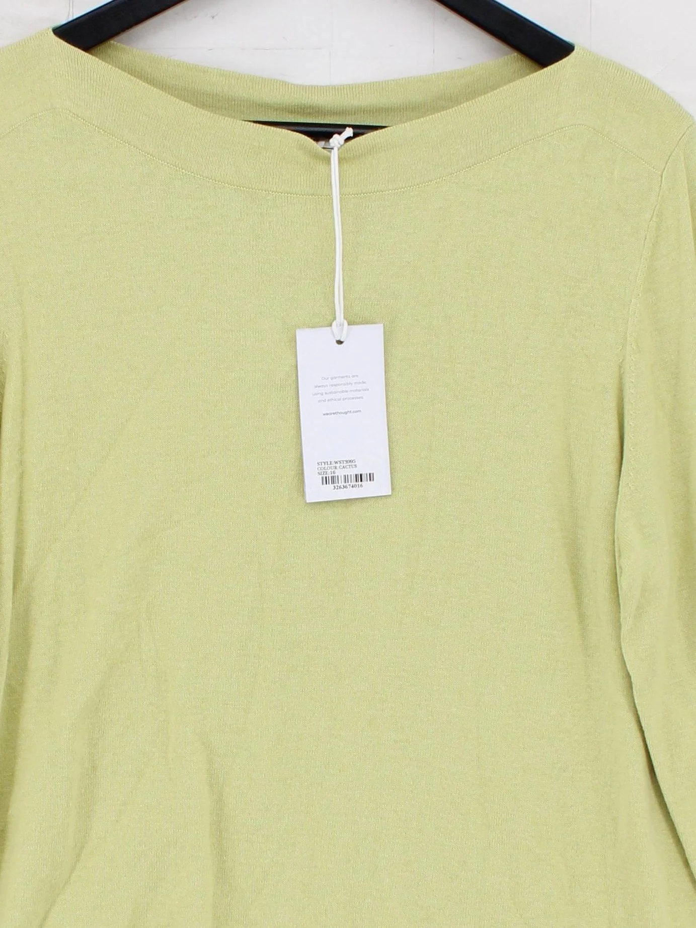 Thought Women's Jumper UK 16 Yellow Cotton with Wool Square Neck Pullover - Image 3
