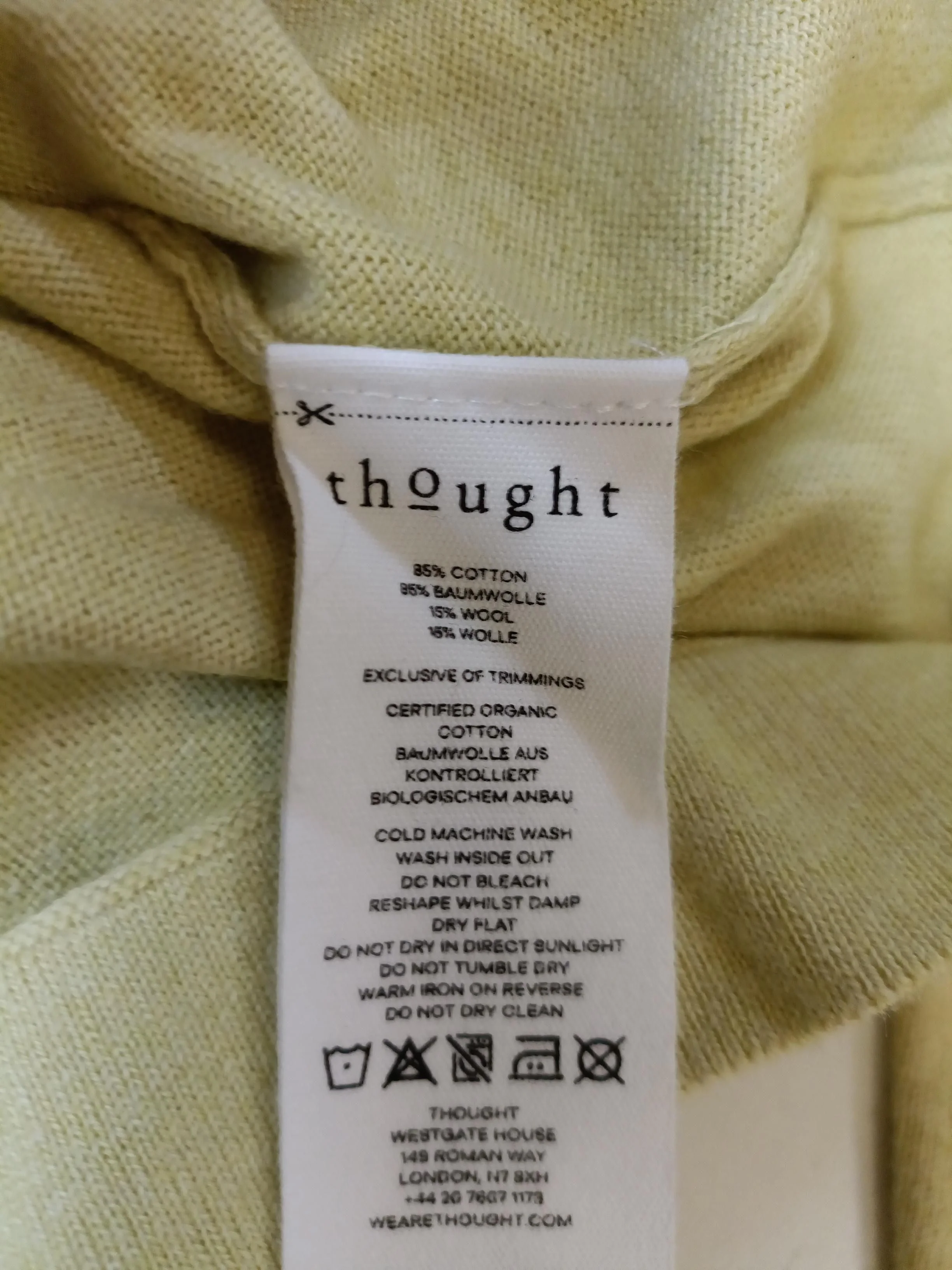 Thought Women's Jumper UK 16 Yellow Cotton with Wool Square Neck Pullover - Image 6