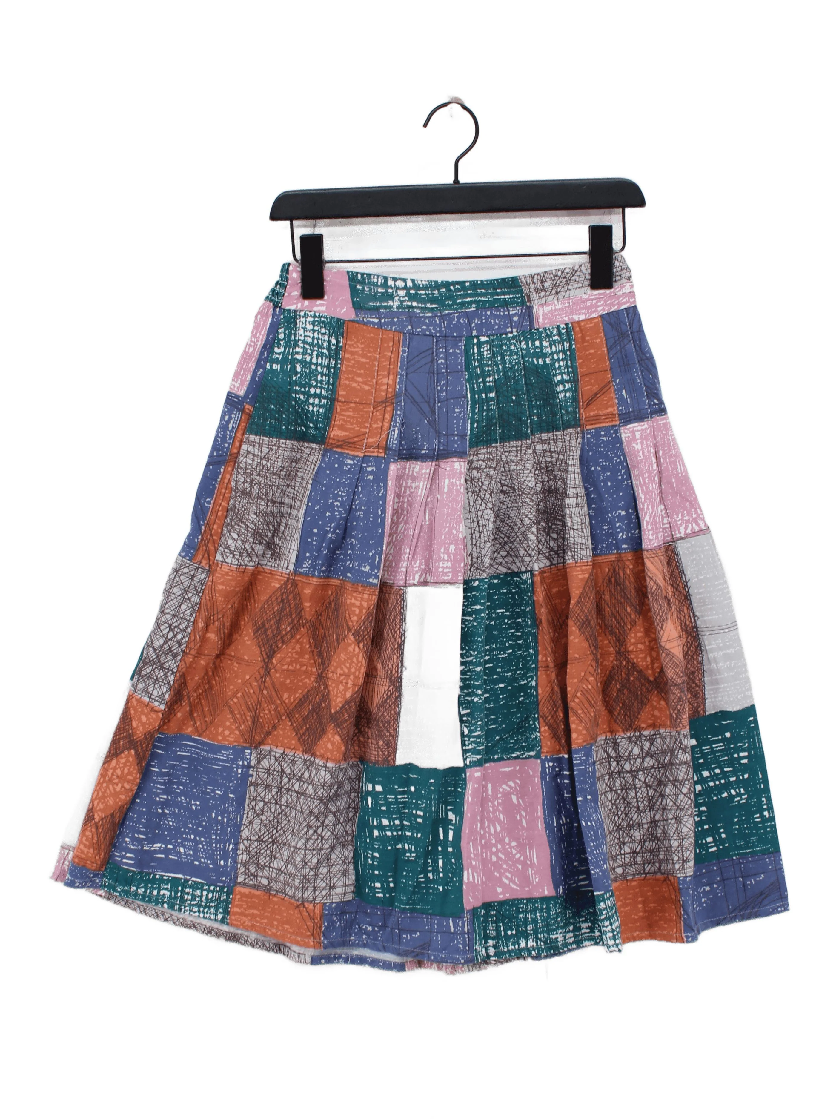 Thought Women's Midi Skirt UK 10 Multi Checkered Viscose with Cotton Midi A-Line