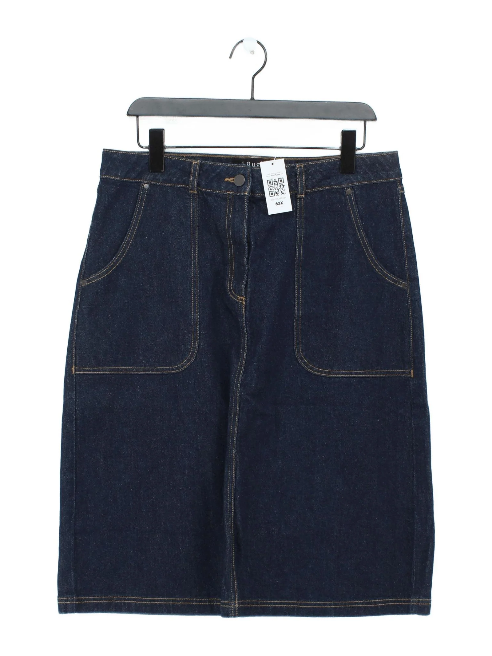 Thought Women's Midi Skirt UK 14 Blue Cotton with Elastane Straight & Pencil