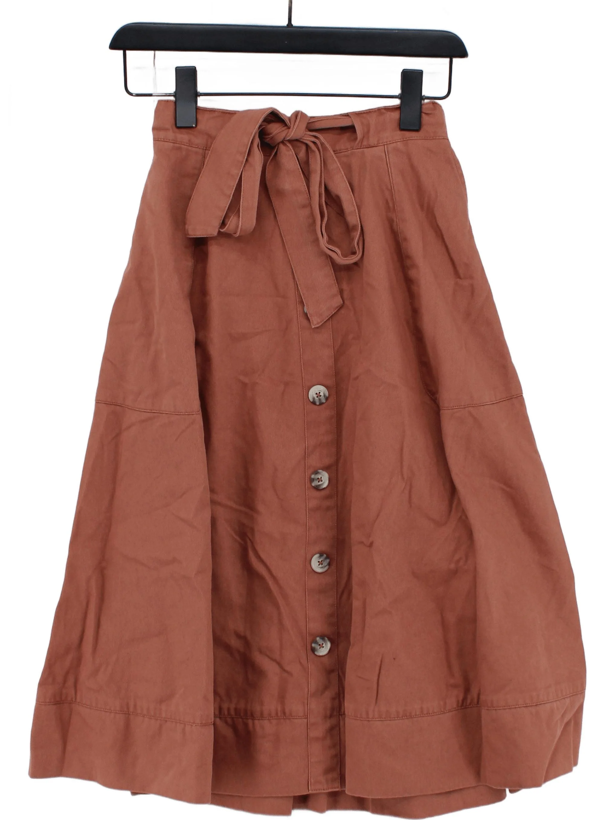 Thought Women's Midi Skirt UK 8 Brown 100% Cotton Midi Wrap