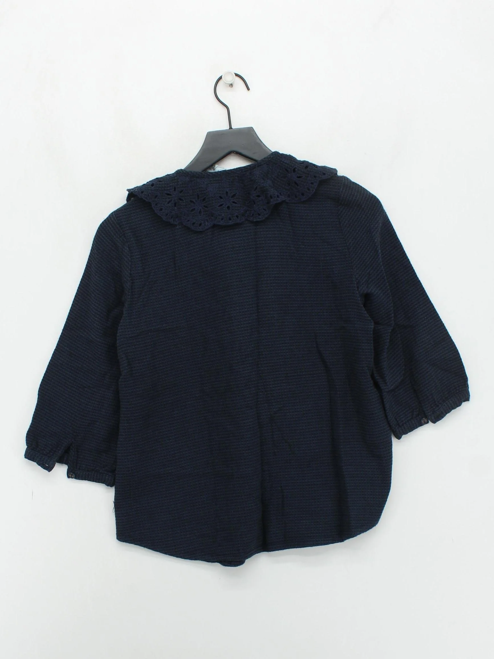 Thought Women's Top UK 12 Blue Cotton with Viscose 3/4 Sleeve Collared Basic - Image 2