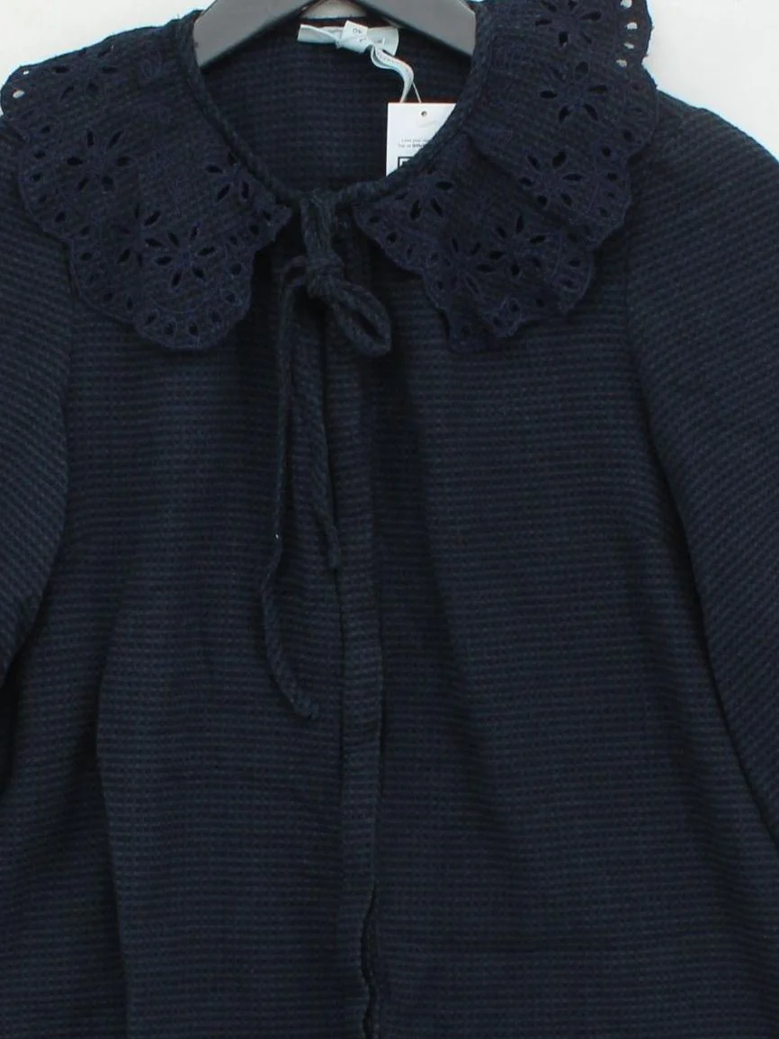 Thought Women's Top UK 12 Blue Cotton with Viscose 3/4 Sleeve Collared Basic - Image 3