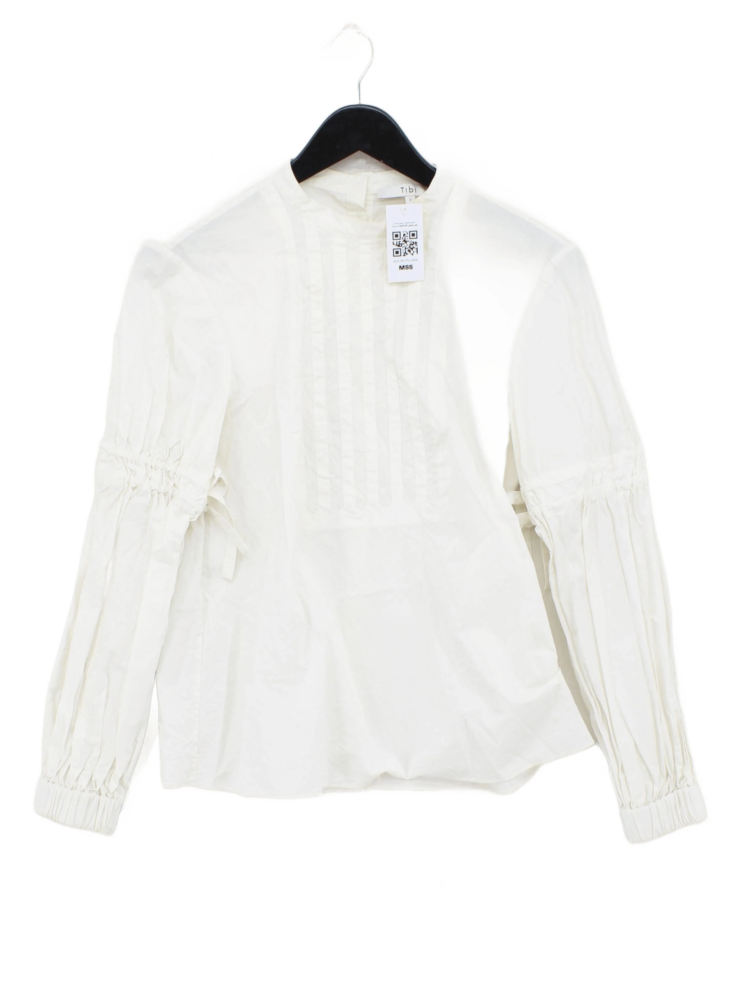 Tibi Women's Blouse UK 6 Cream 100% Cotton Long Sleeve High Neck Basic