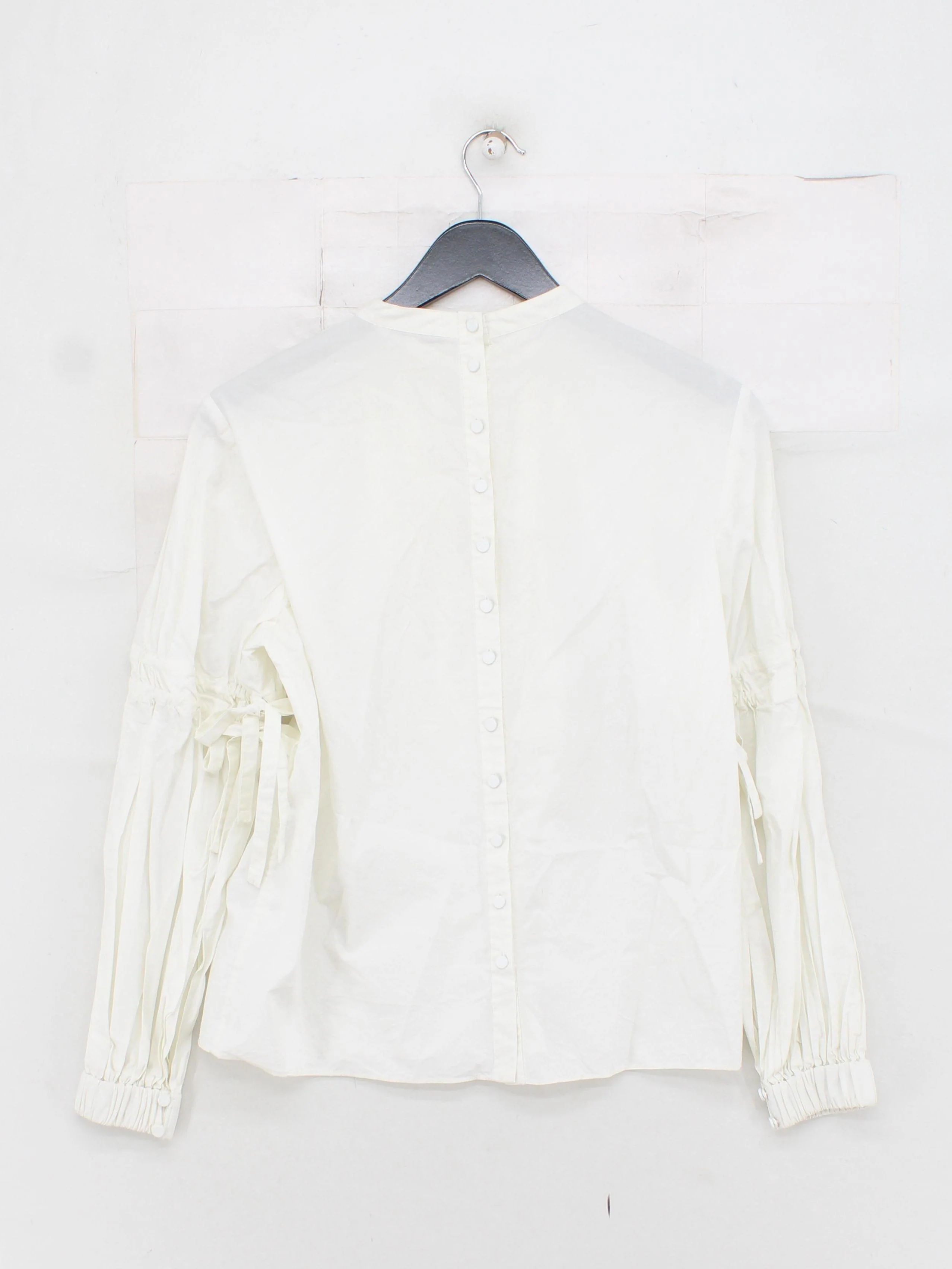 Tibi Women's Blouse UK 6 Cream 100% Cotton Long Sleeve High Neck Basic - Image 2
