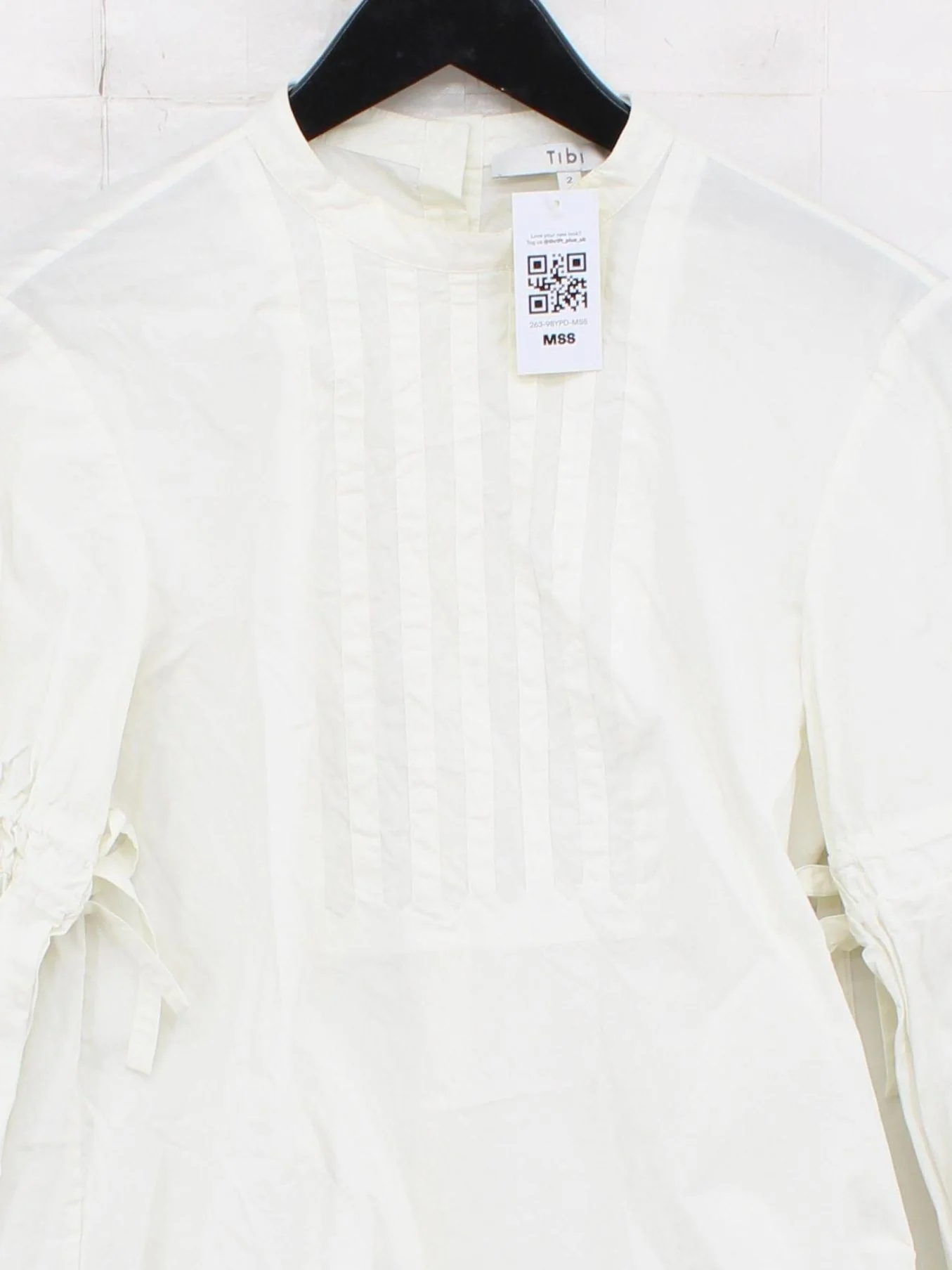 Tibi Women's Blouse UK 6 Cream 100% Cotton Long Sleeve High Neck Basic - Image 3